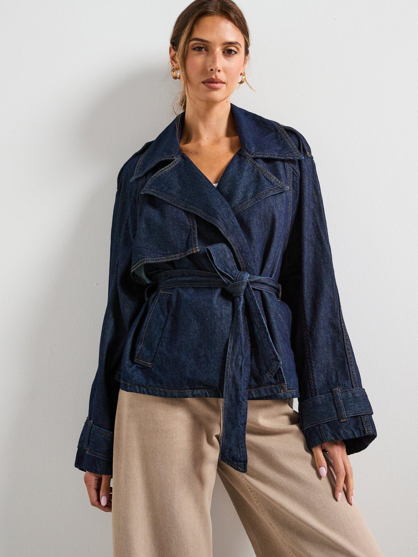 Mango Short Denim Trench Coat With Belt - Blue