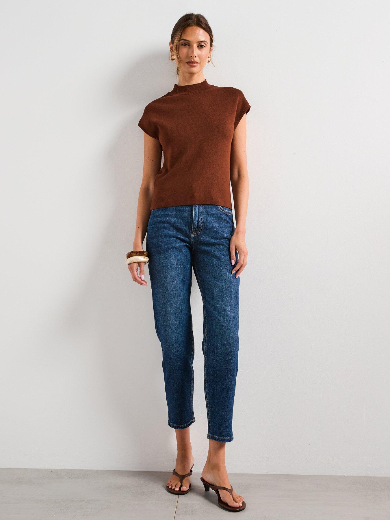 mango-short-sleeved-fine-knit-sweater-brownback