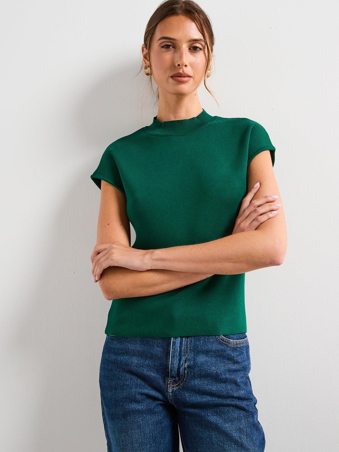mango-short-sleeved-fine-knit-sweater-green