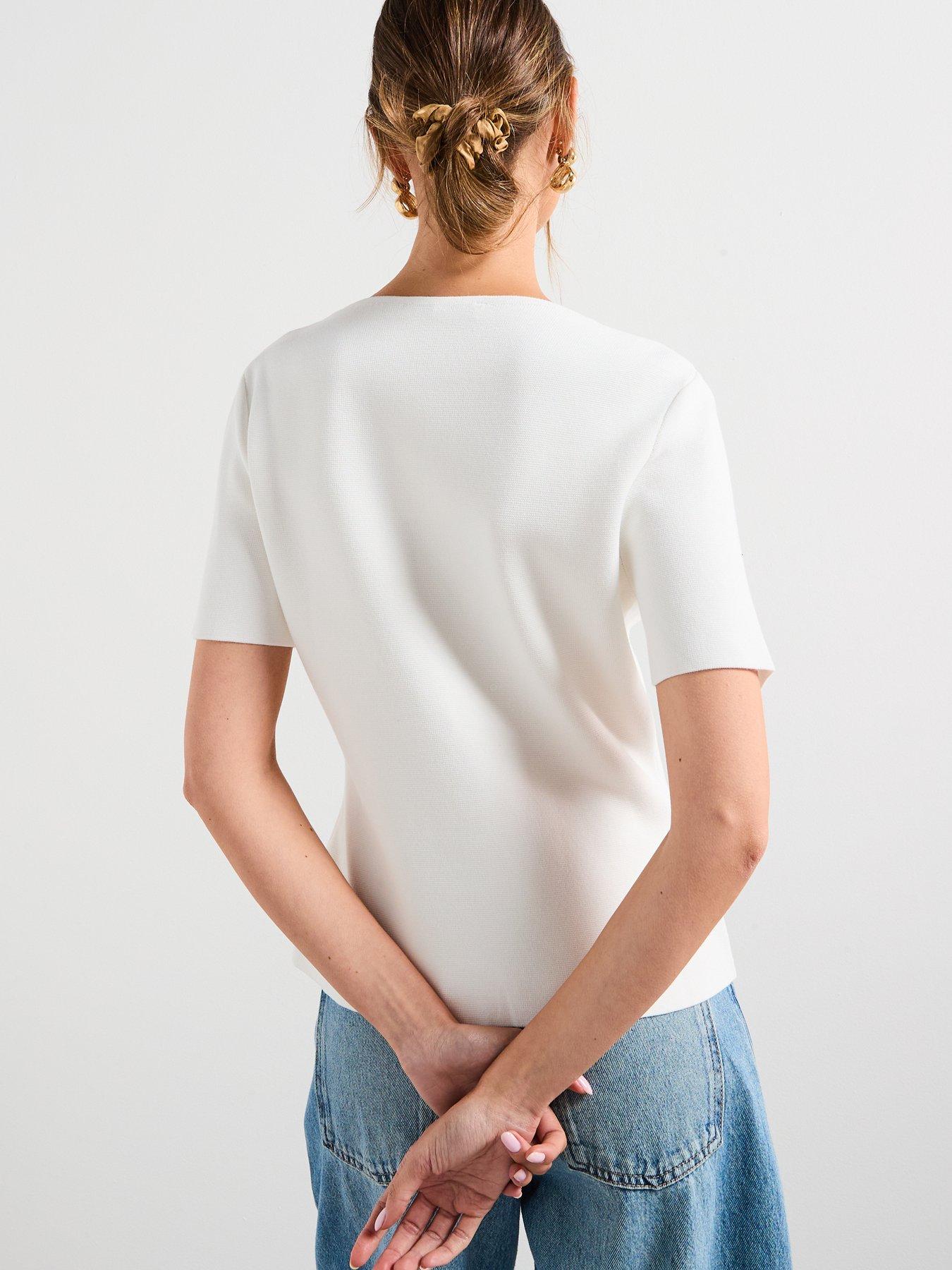 Image 2 of 6 of Mango Knitted Cardigan With Jewel Button - White