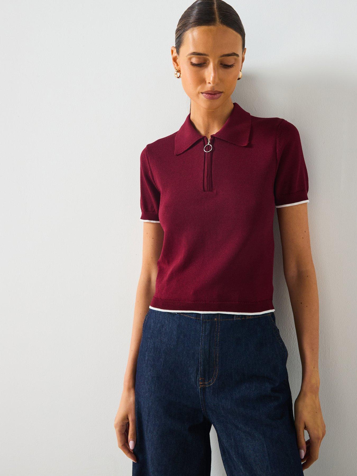 Mango Zipper Polo Neck Sweater - Red