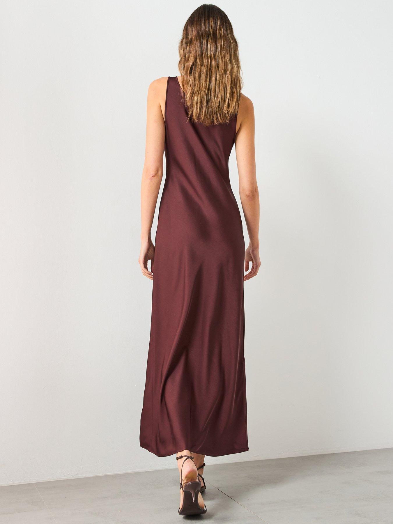 Image 2 of 6 of Mango Satin Maxi Dress - Brown