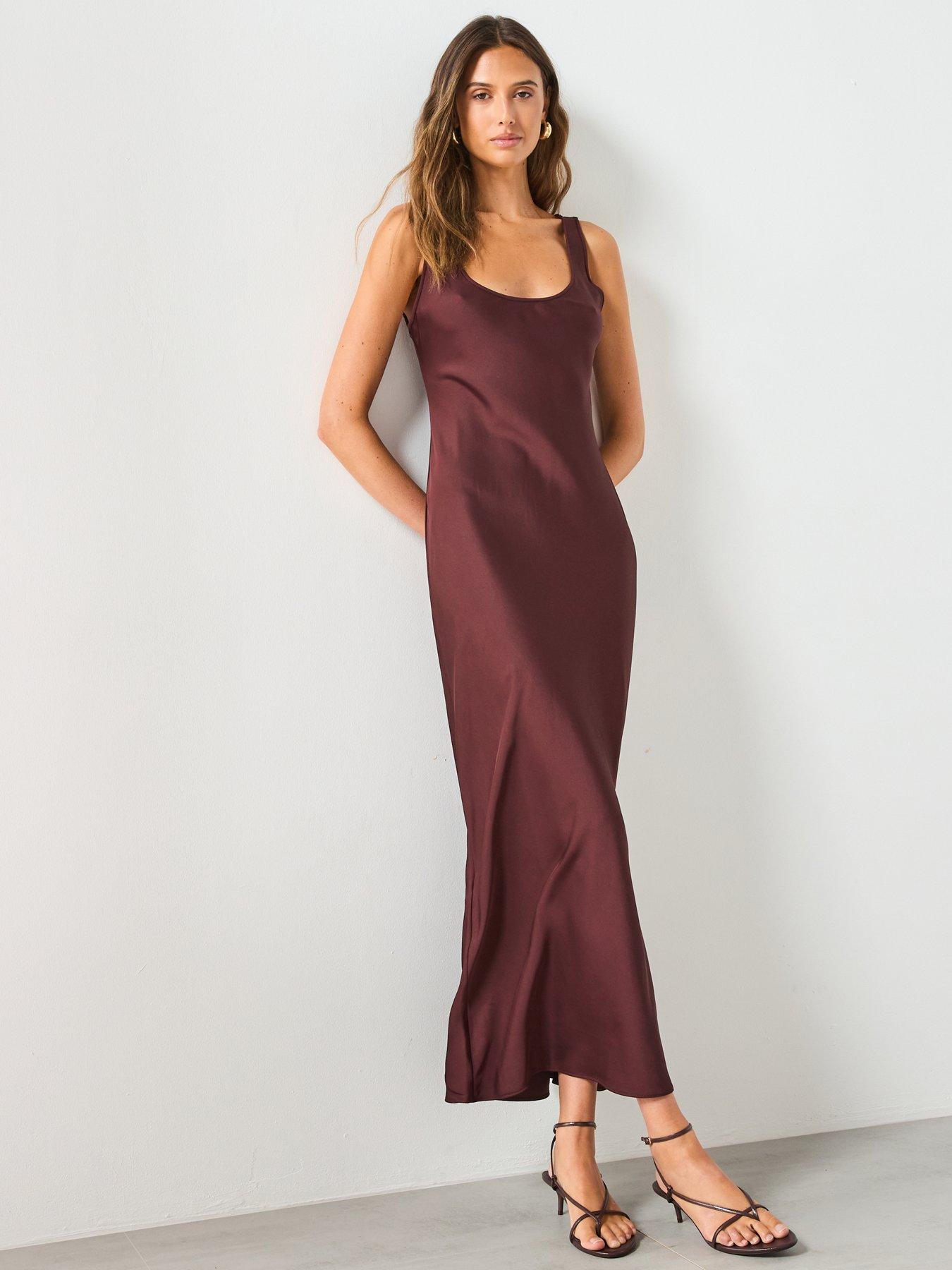 Image 3 of 6 of Mango Satin Maxi Dress - Brown