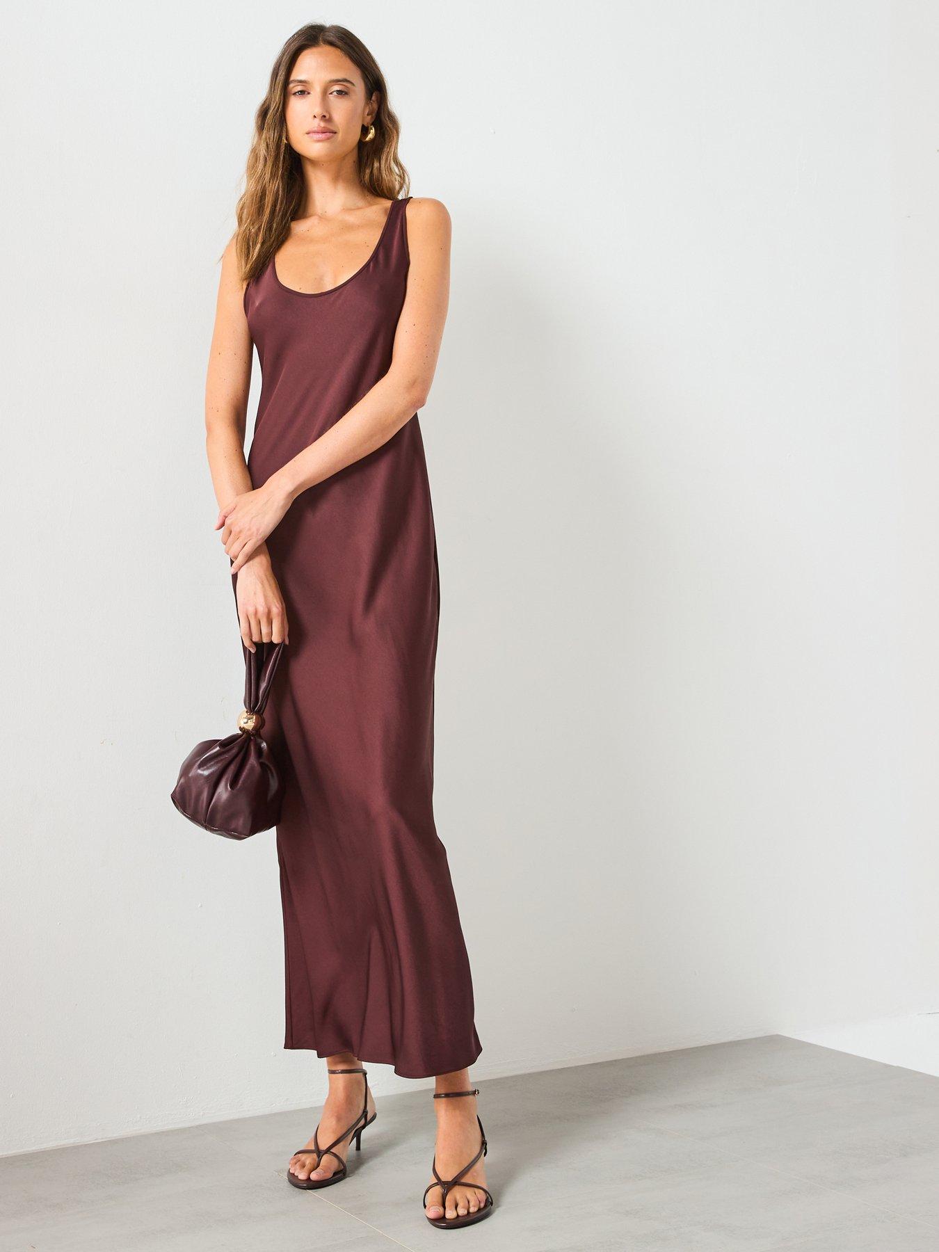 Image 5 of 6 of Mango Satin Maxi Dress - Brown