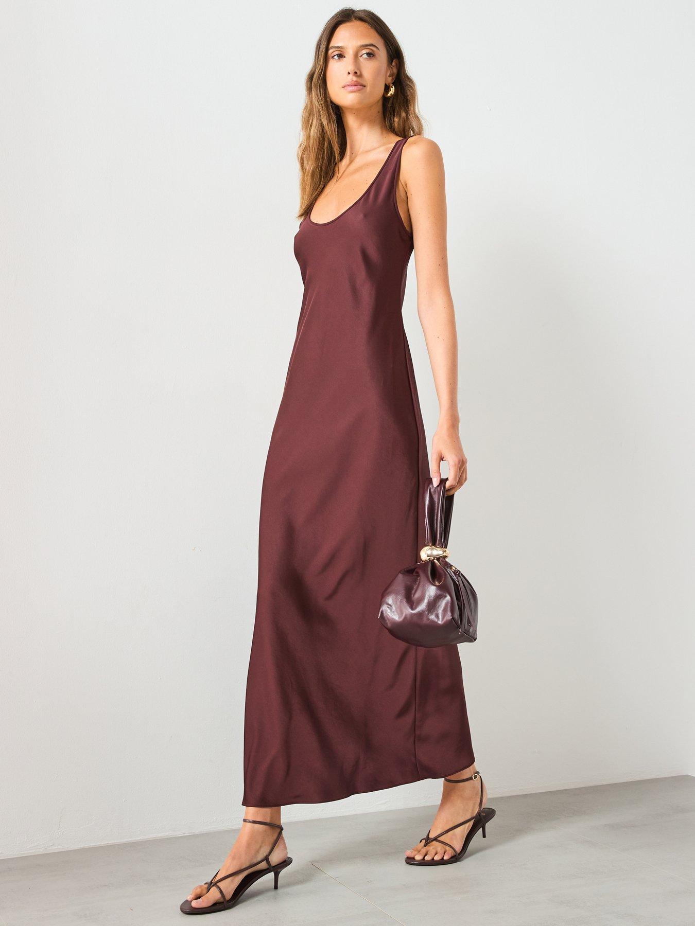 Image 6 of 6 of Mango Satin Maxi Dress - Brown