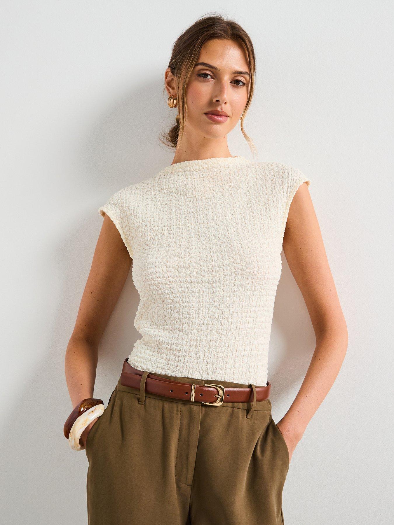 Mango Textured Cotton Top - Cream