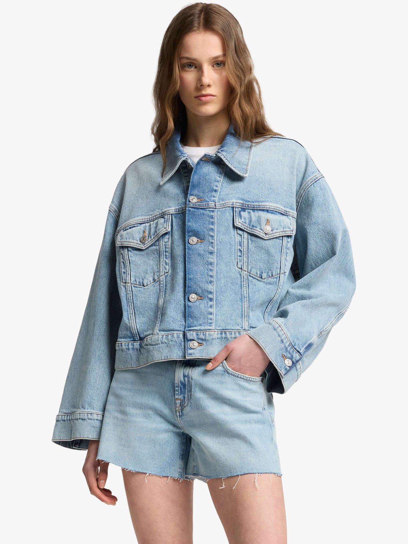 7 FOR ALL MANKIND Oli Cropped Trucker Denim Jacket - Light Blue