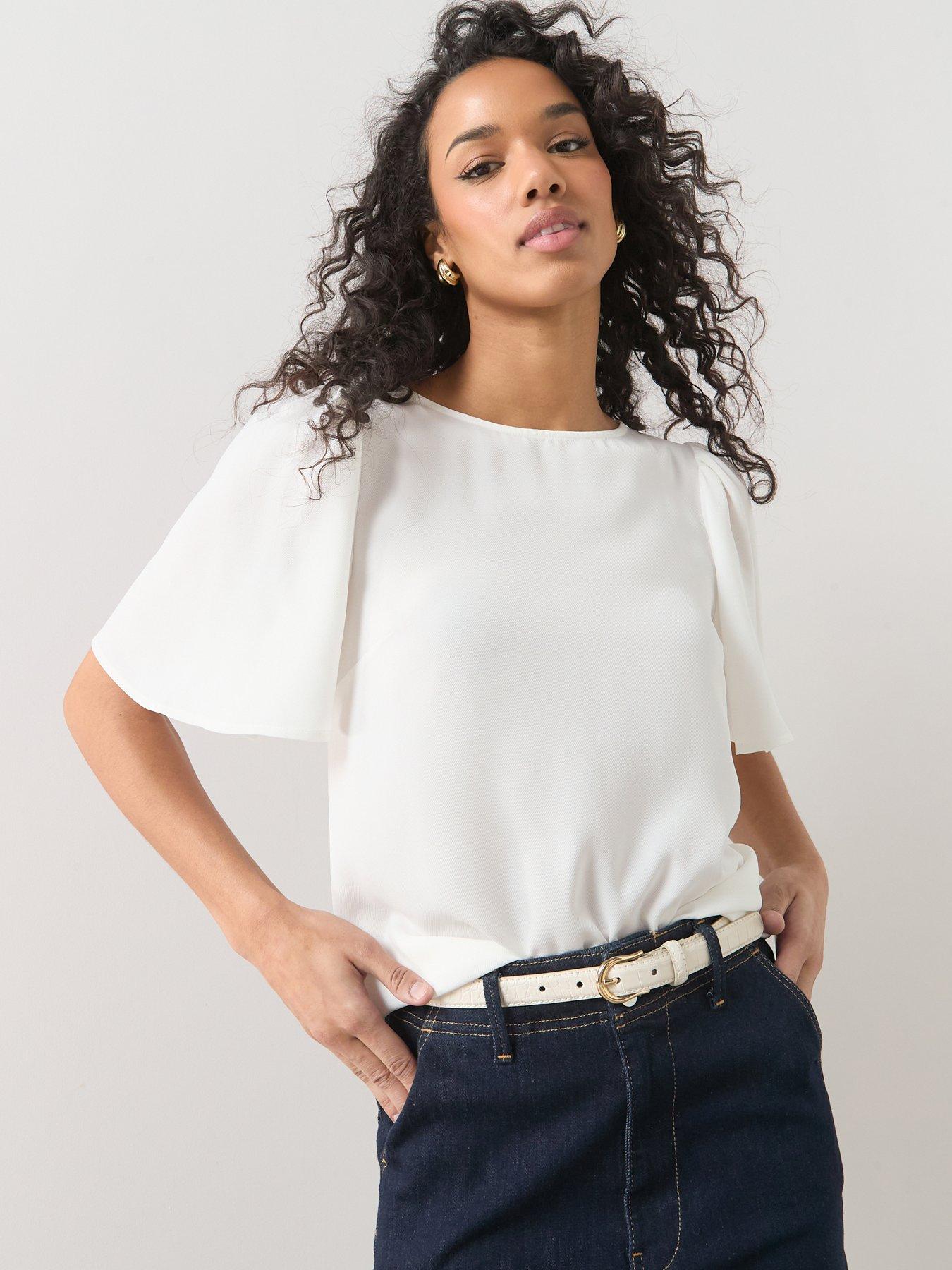 the-very-collection-angel-sleeve-plain-blouse-whitefront