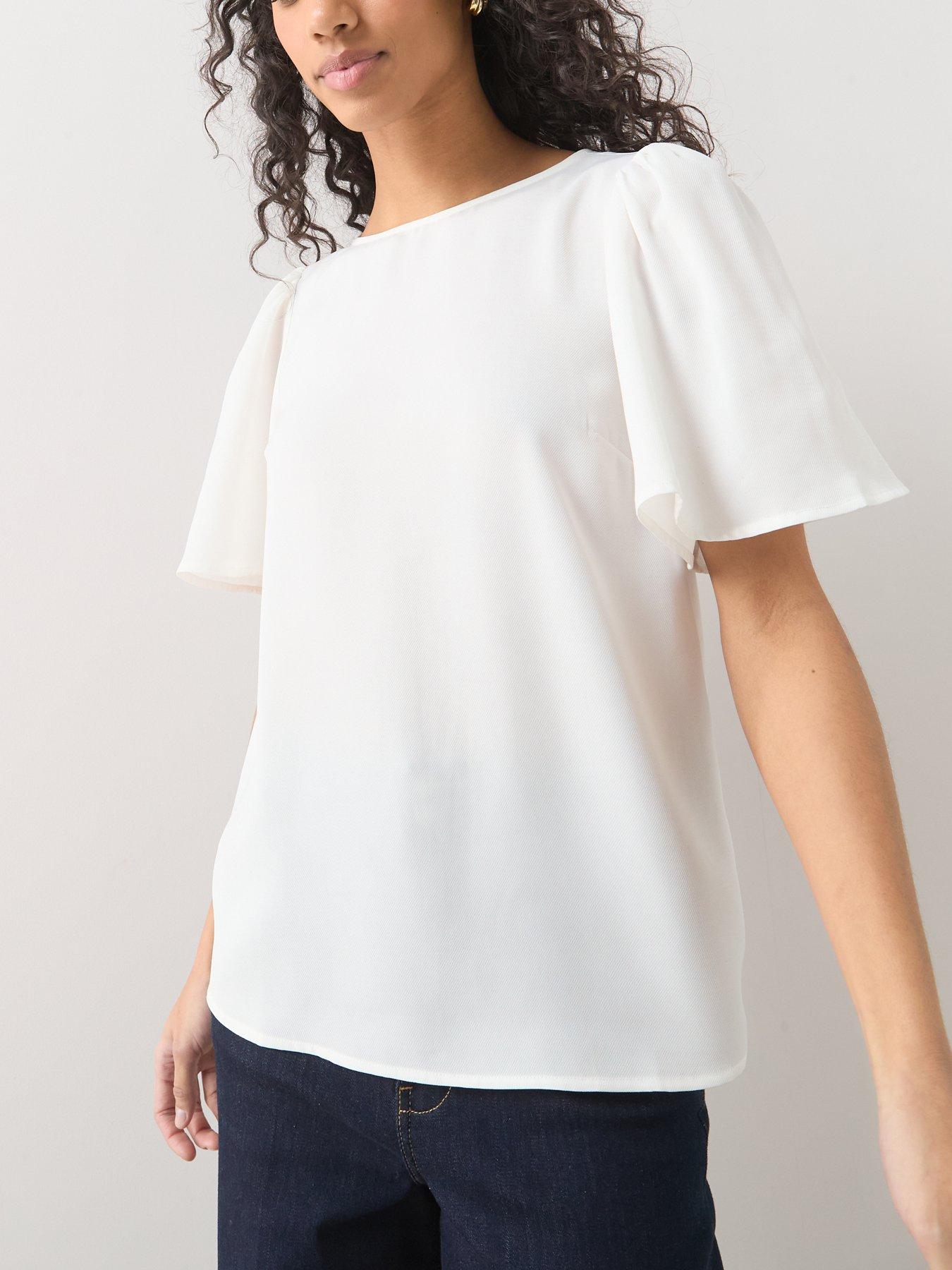 the-very-collection-angel-sleeve-plain-blouse-whiteoutfit