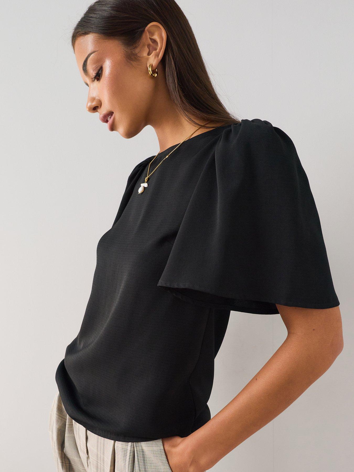 the-very-collection-angel-sleeve-plain-blouse-black