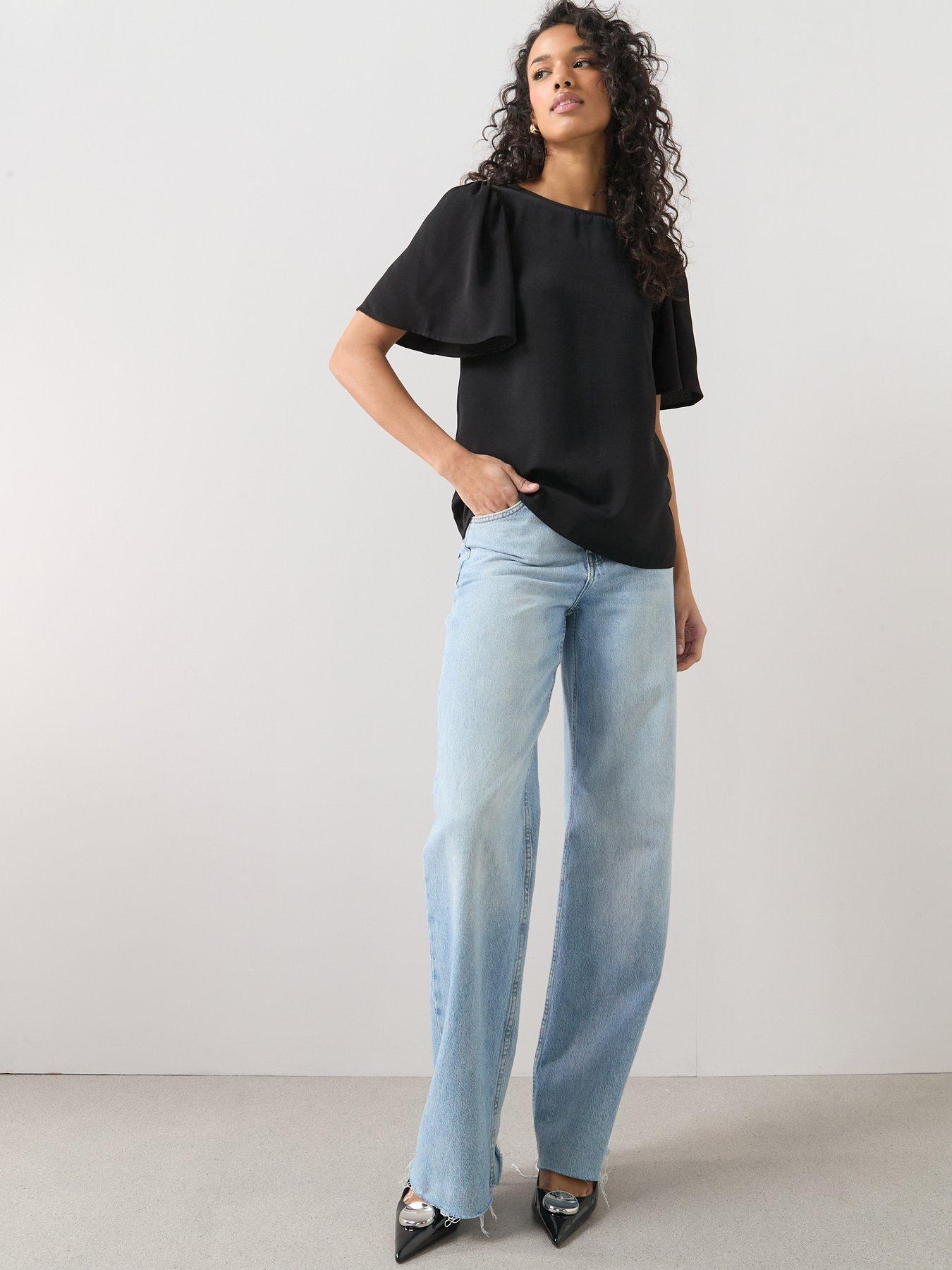 the-very-collection-angel-sleeve-plain-blouse-blackback