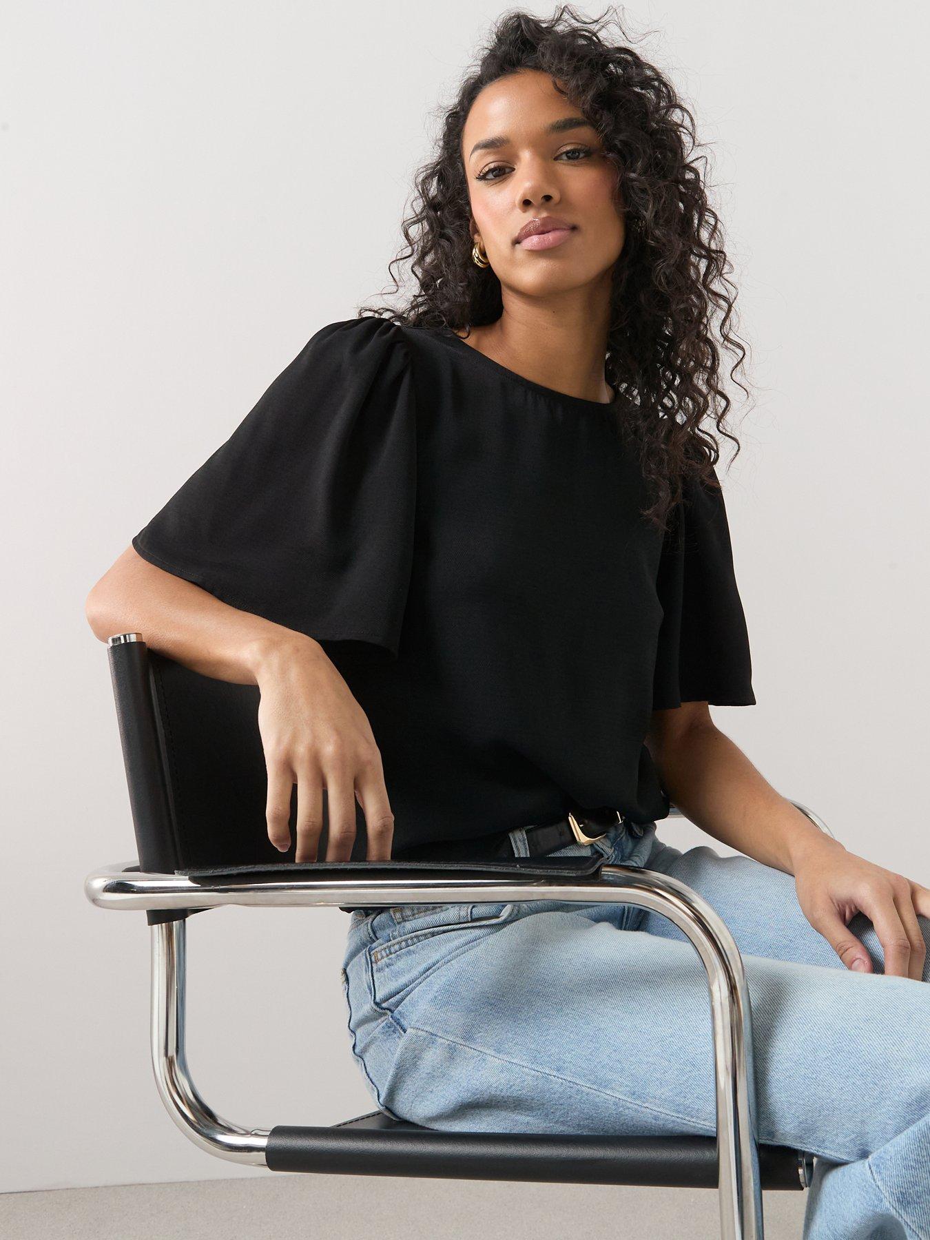 the-very-collection-angel-sleeve-plain-blouse-blackdetail