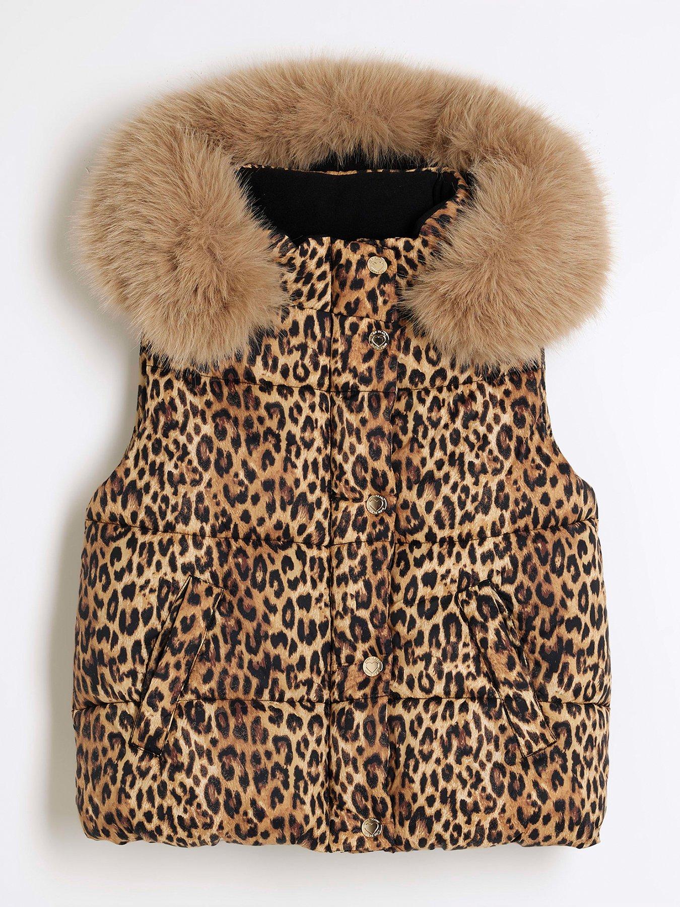 River Island Older Girls Leopard Padded Gilet - Brown