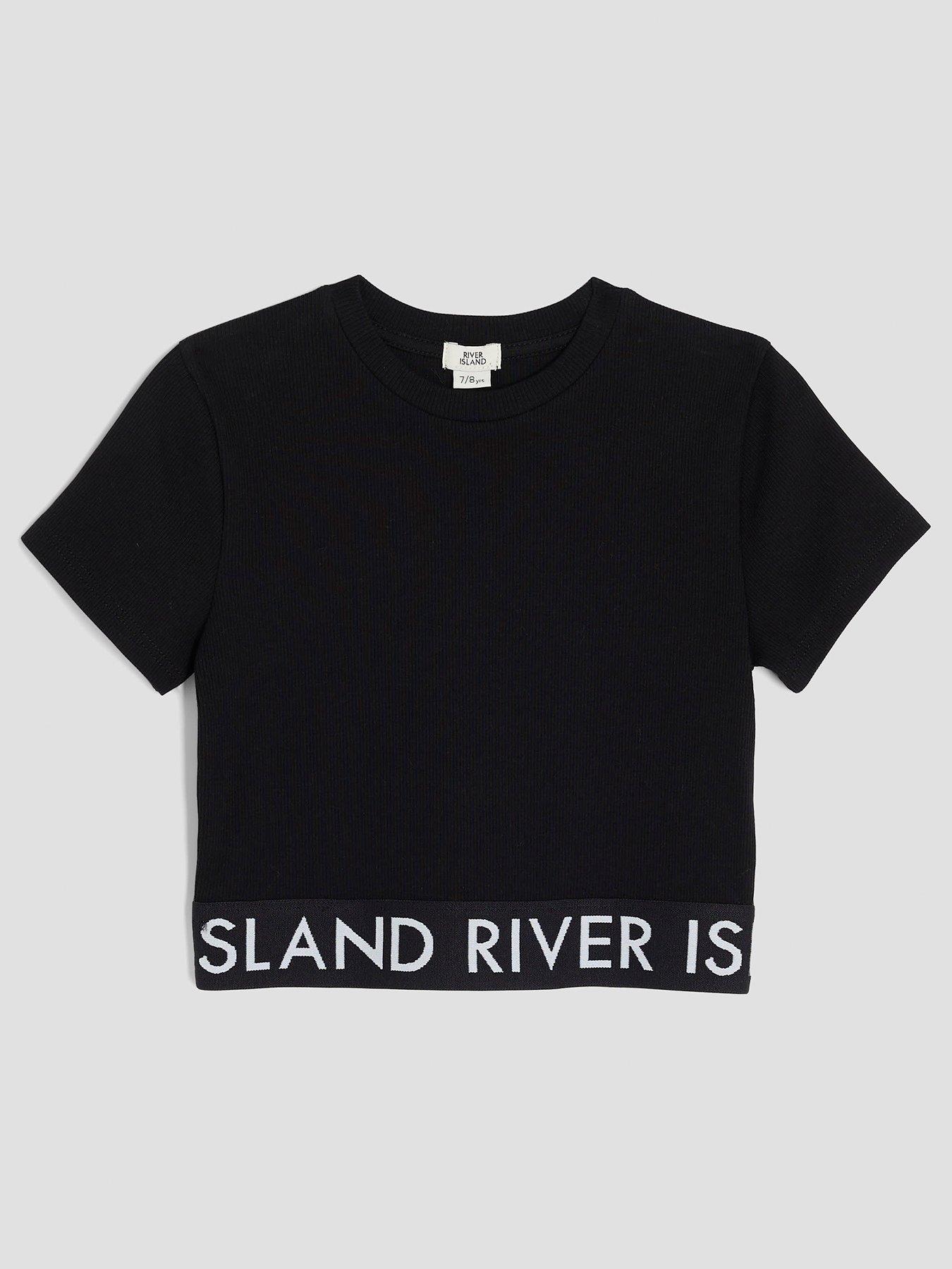 river-island-older-girls-ribbed-waistband-top-blackfront
