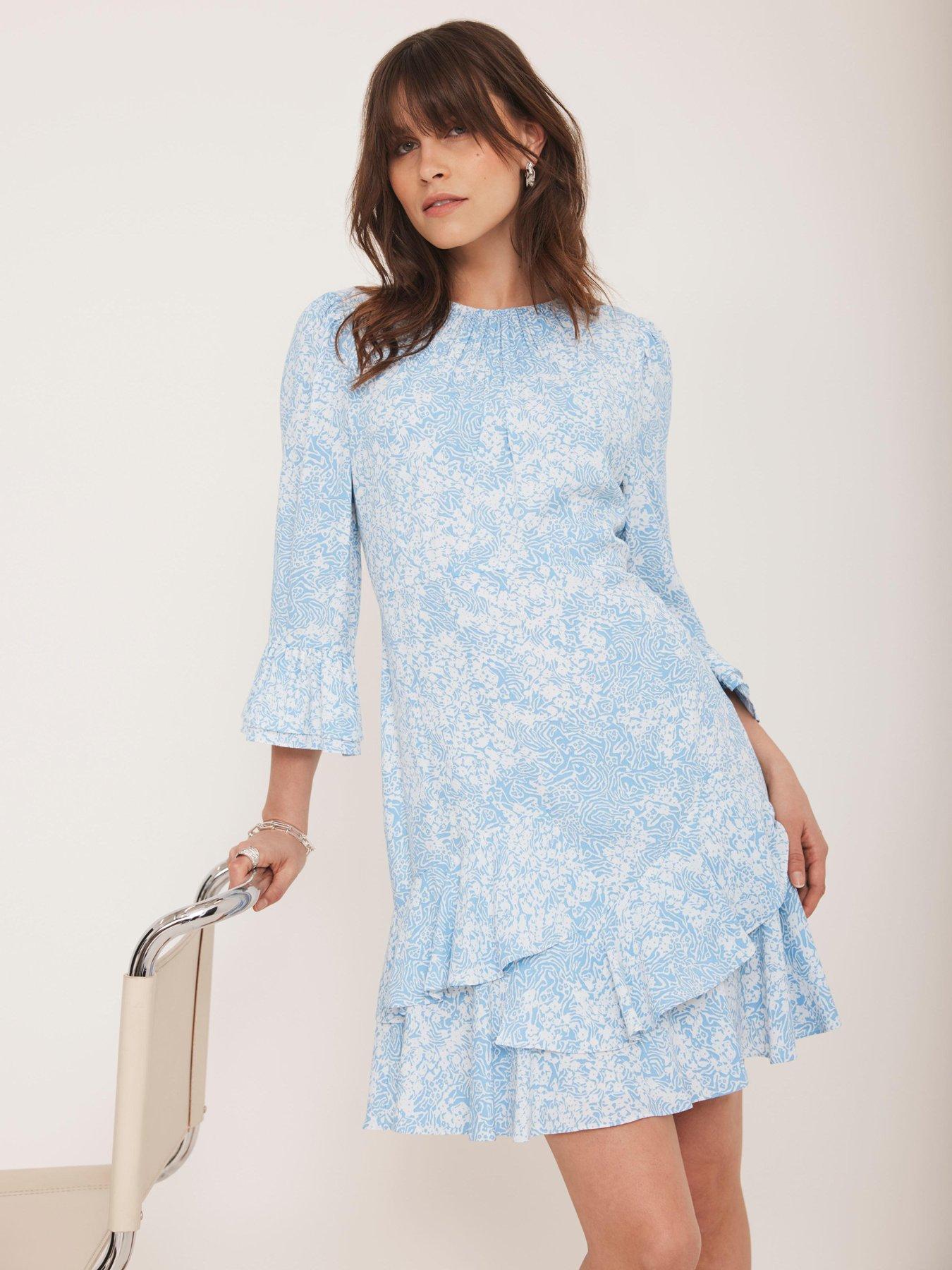 Mint Velvet Floral Print Mini Dress - Blue