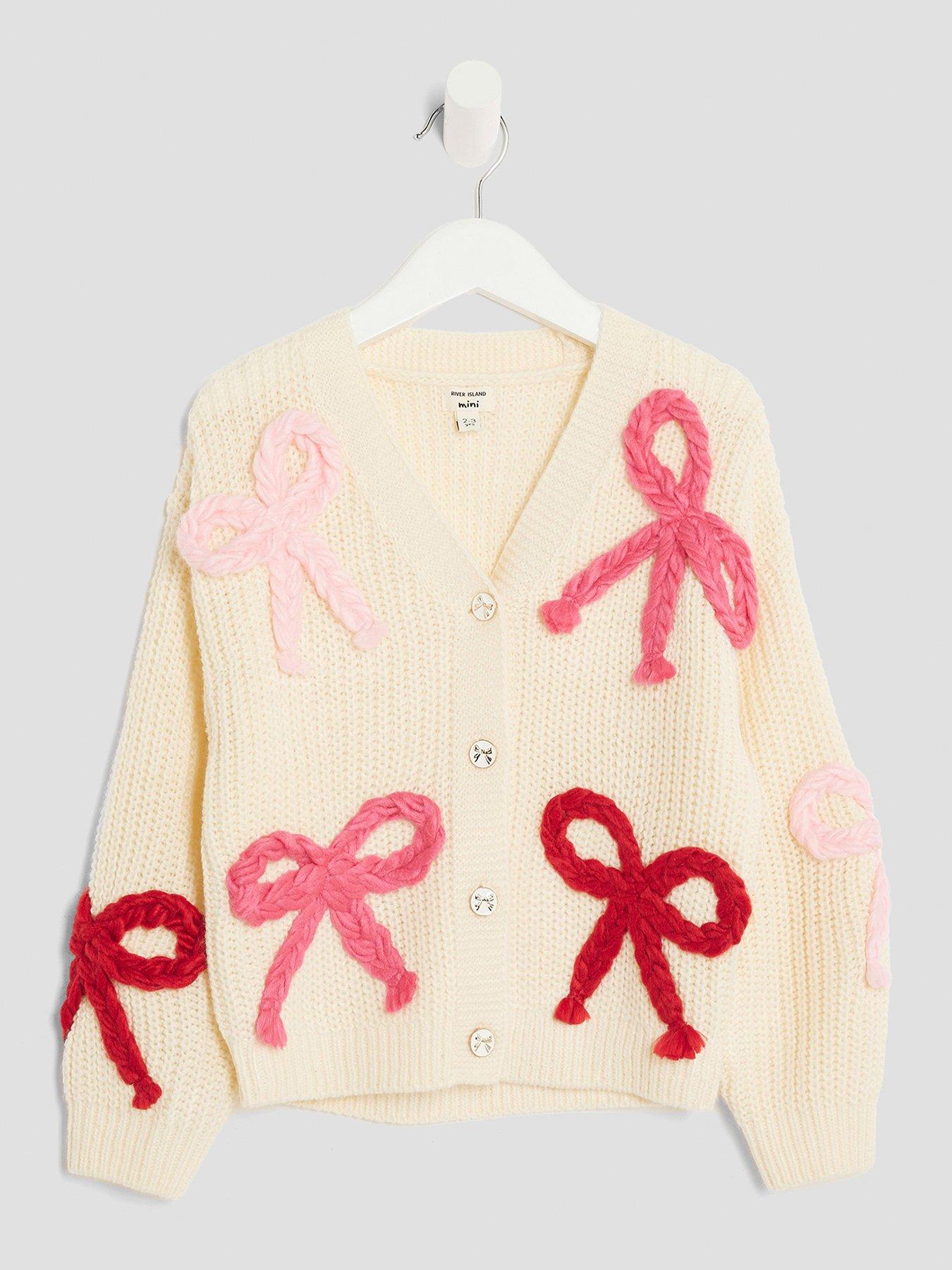 River Island Mini Girls 3D Bow Cardigan - Cream