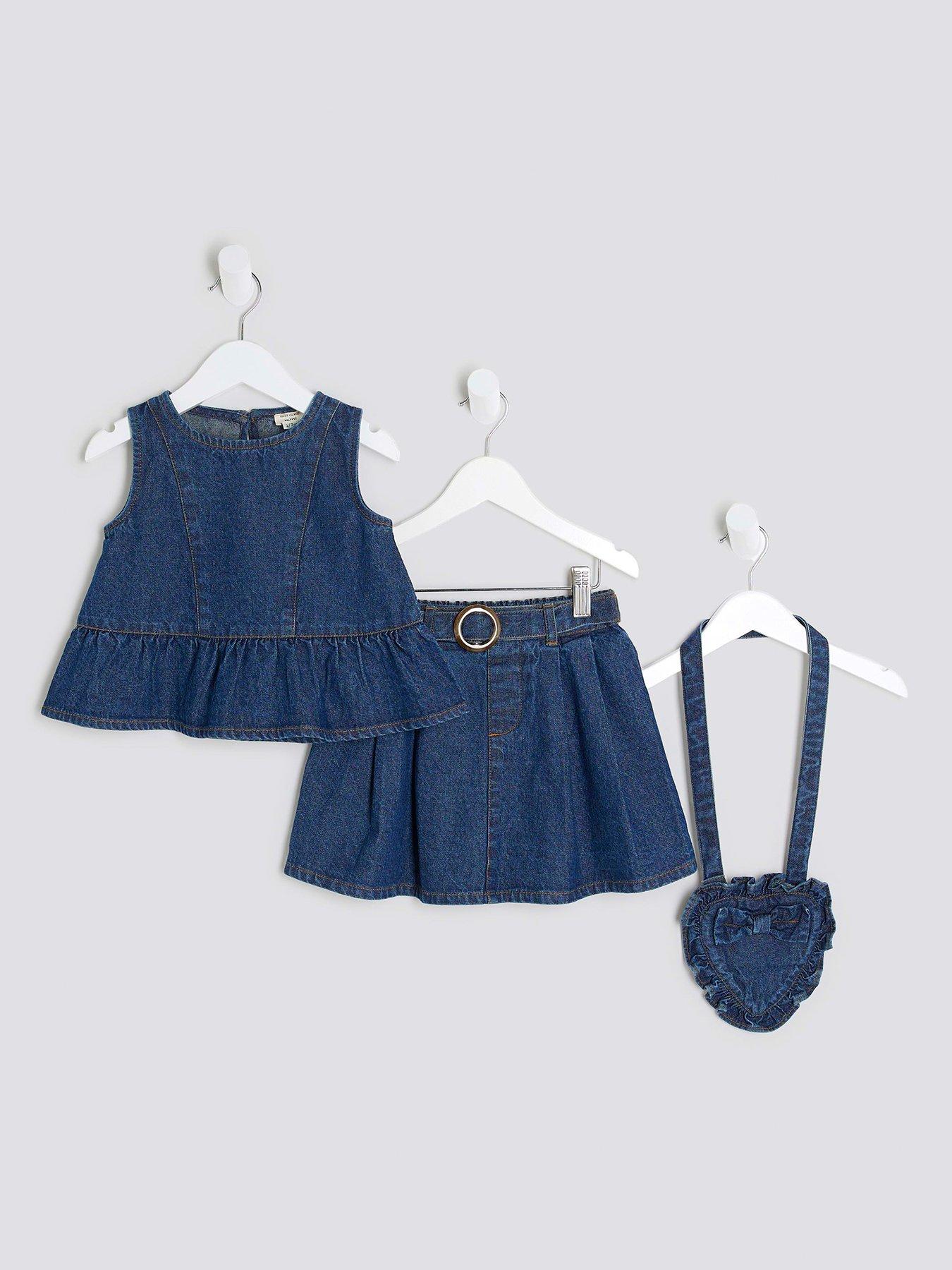 River Island Mini Girls Denim Peplum Top Set - Blue