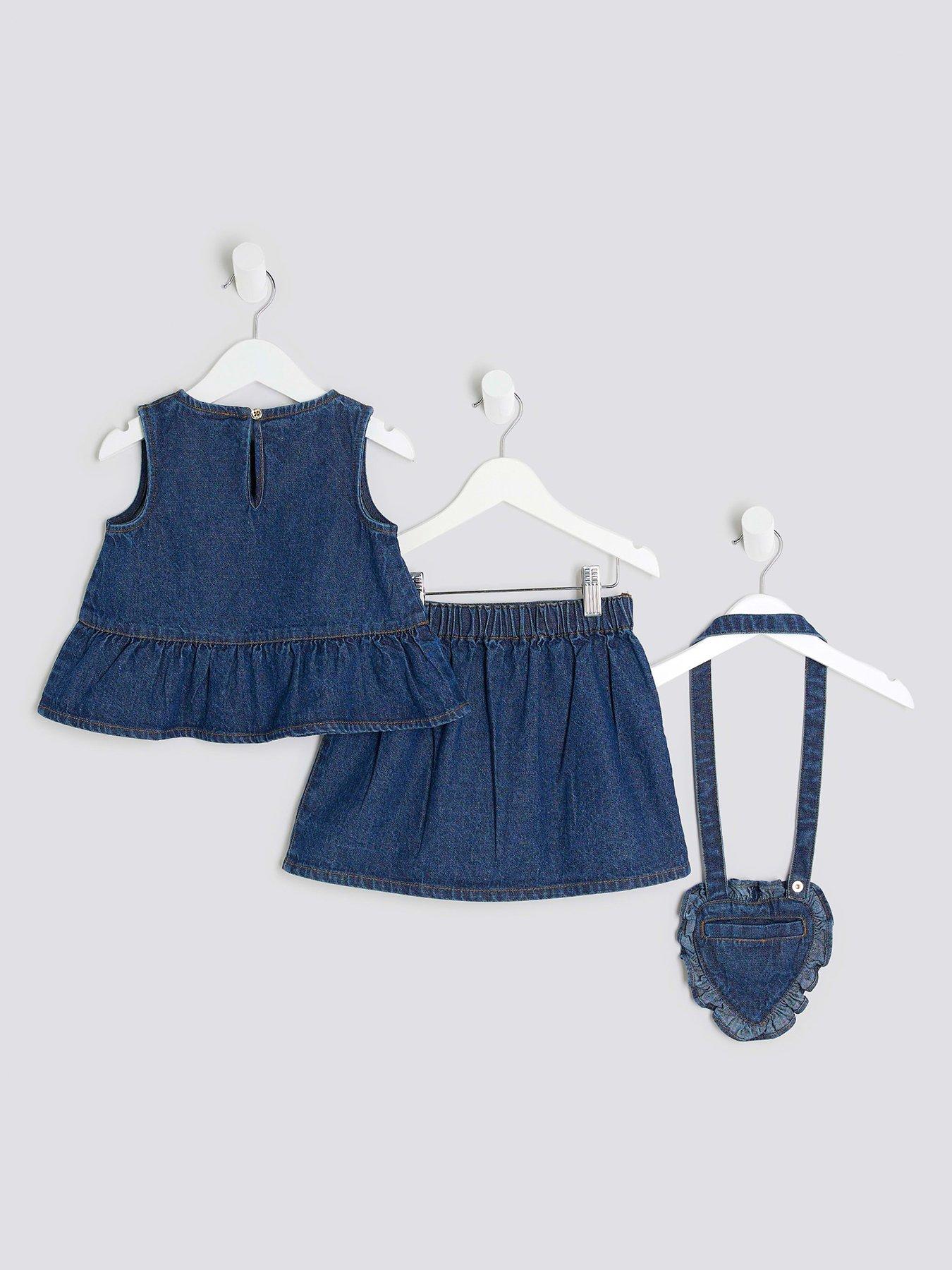 Image 3 of 5 of River Island Mini Girls Denim Peplum Top Set - Blue