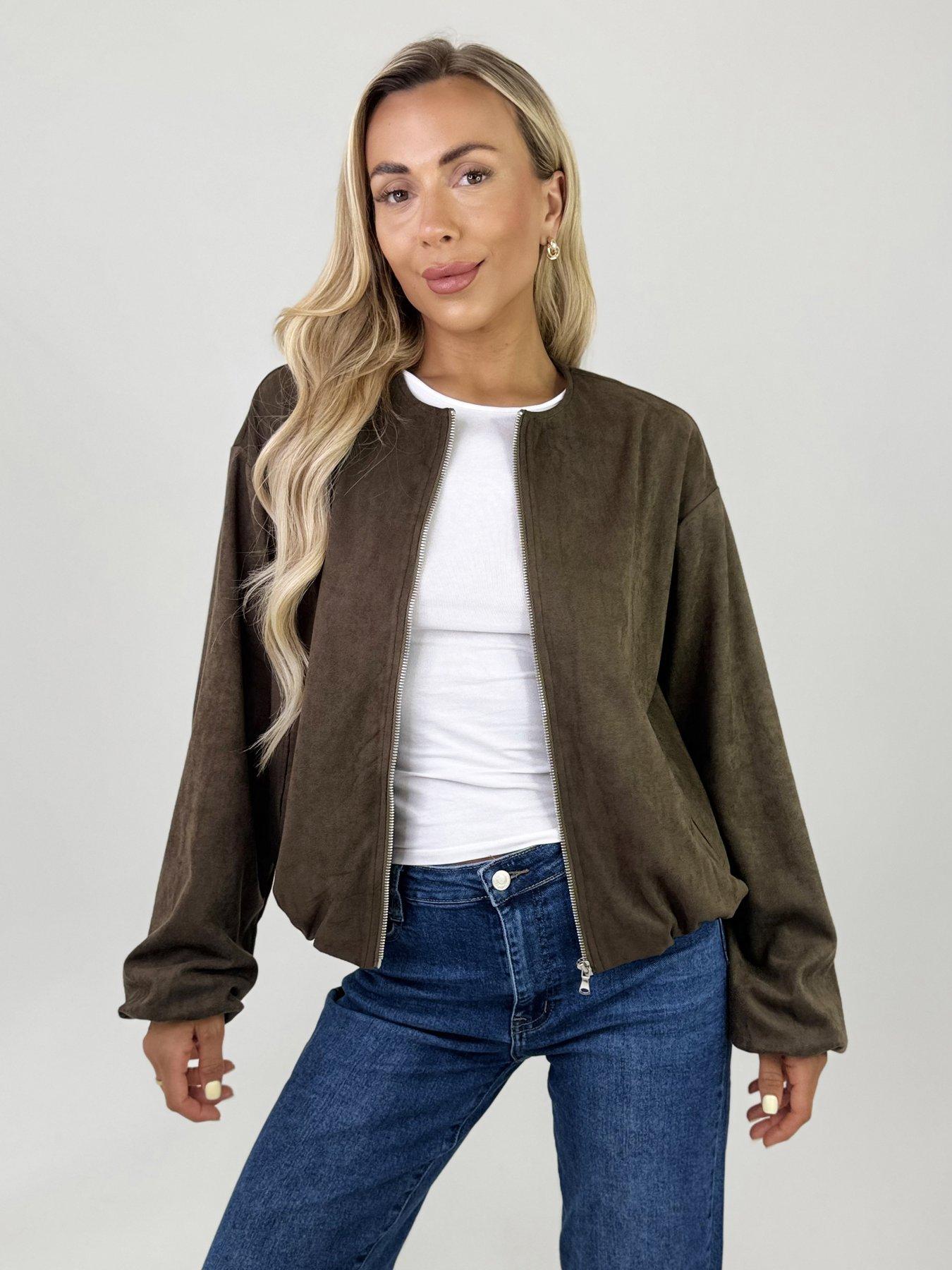 AX Paris Khaki Suedette Jacket - Green