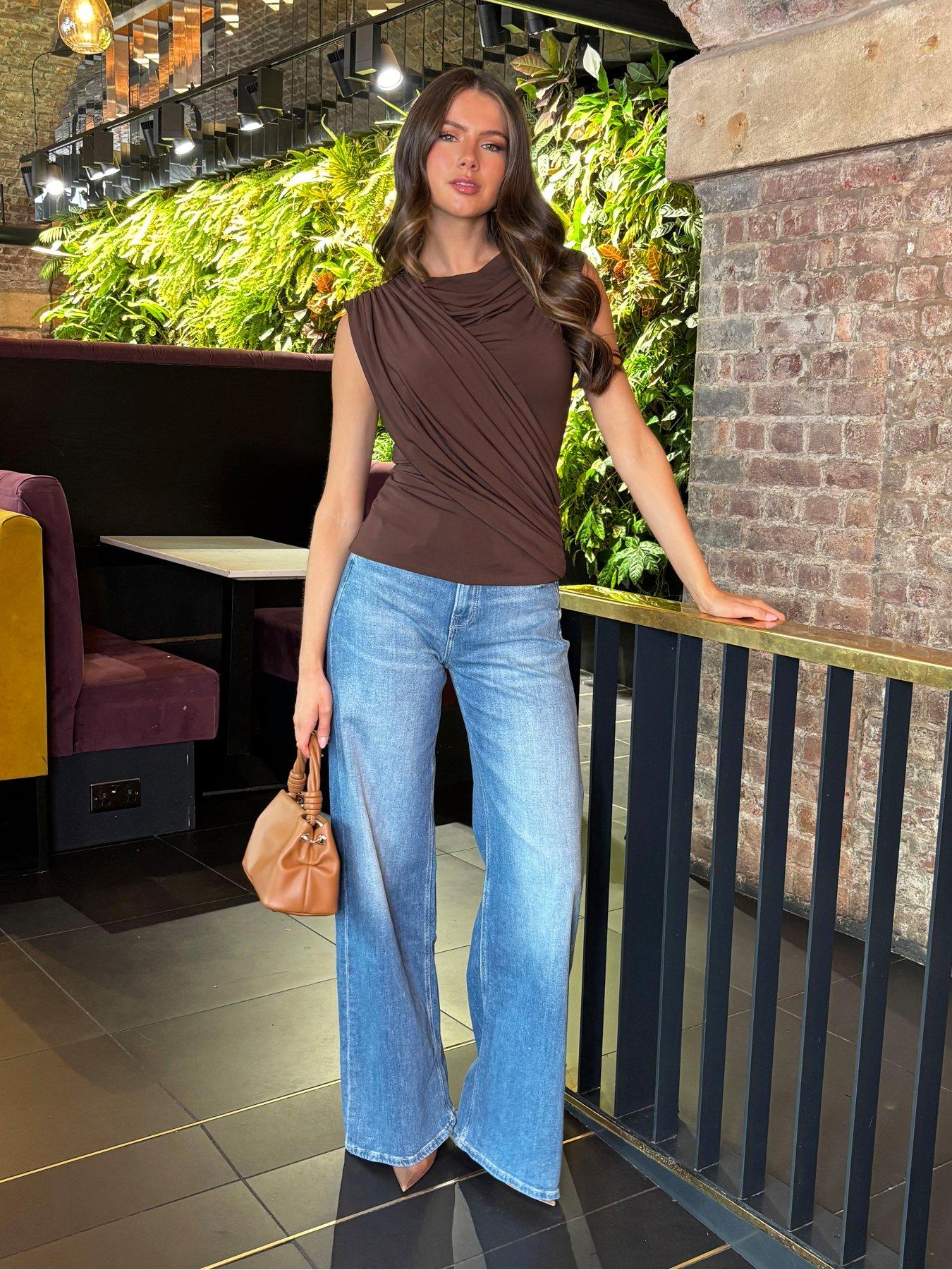 AX Paris Chocolate Draped Front Top - Brown