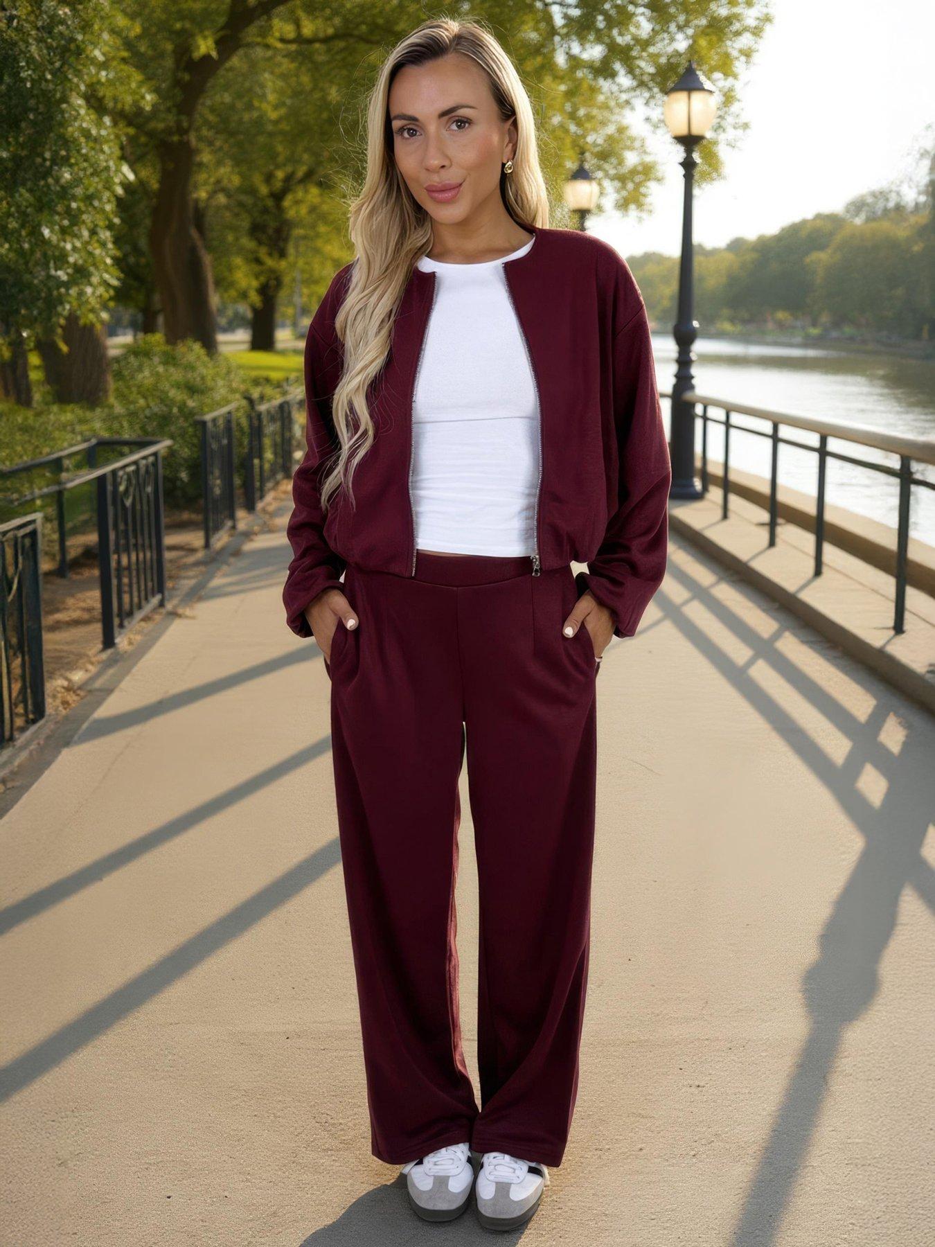 AX Paris Wide Leg Jogger - Burgundy