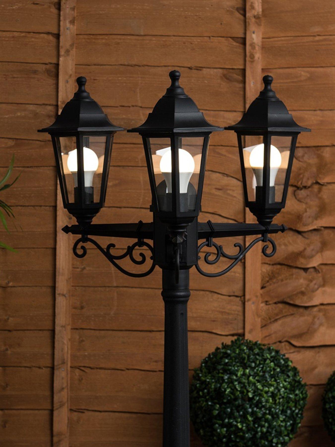 ValueLights Mayfair Black IP44 3 Way Plastic Outdoor Lamp Post
