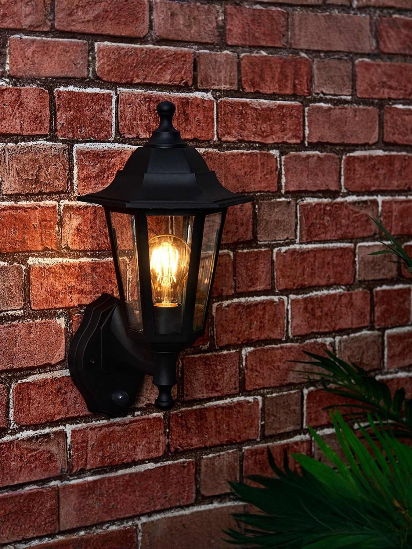 ValueLights Mayfair Black IP44 PIR Sensor Outdoor Wall Lantern