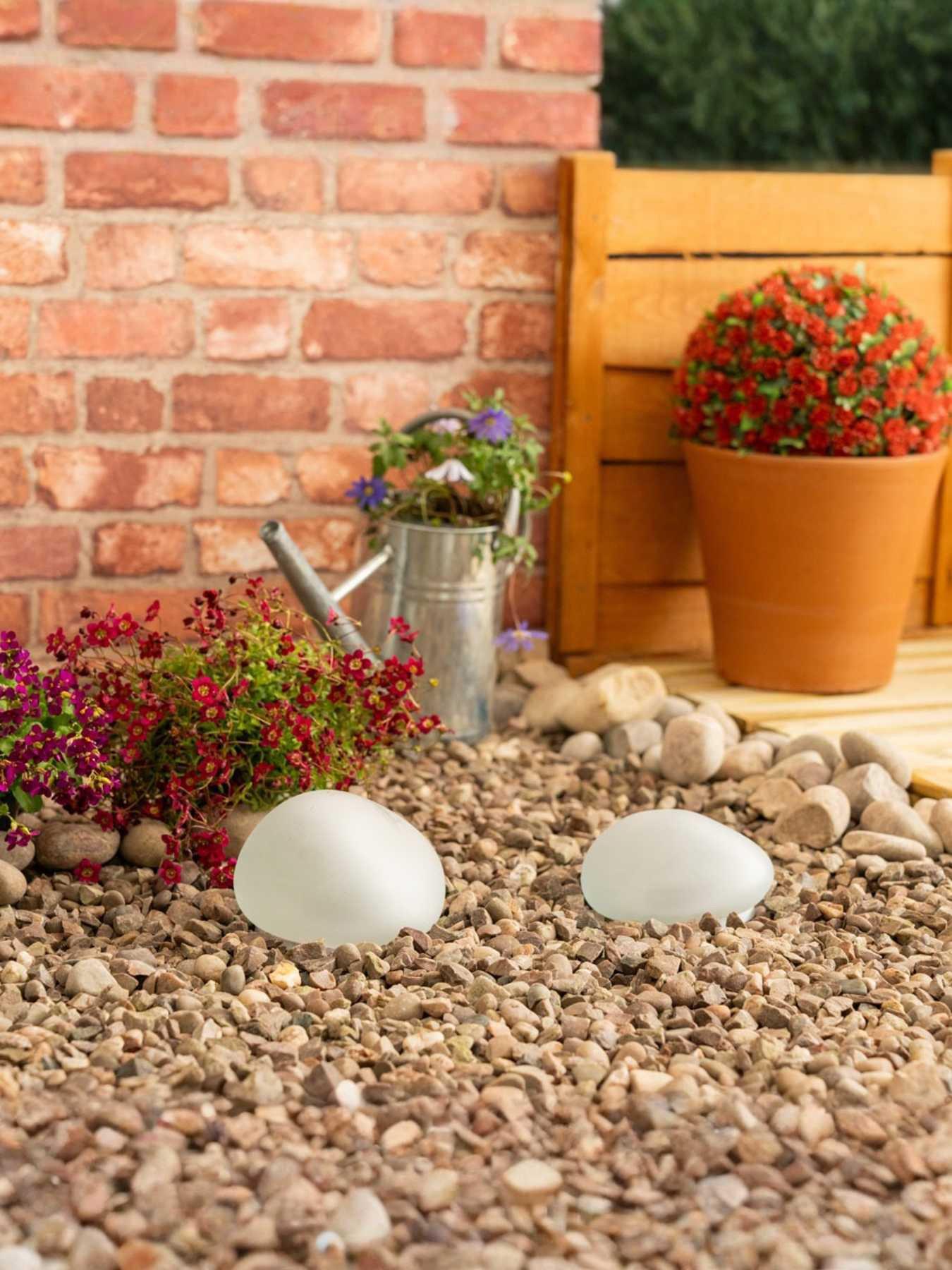 undefined Solar Powered Pebble Stone Lights - Set of 2