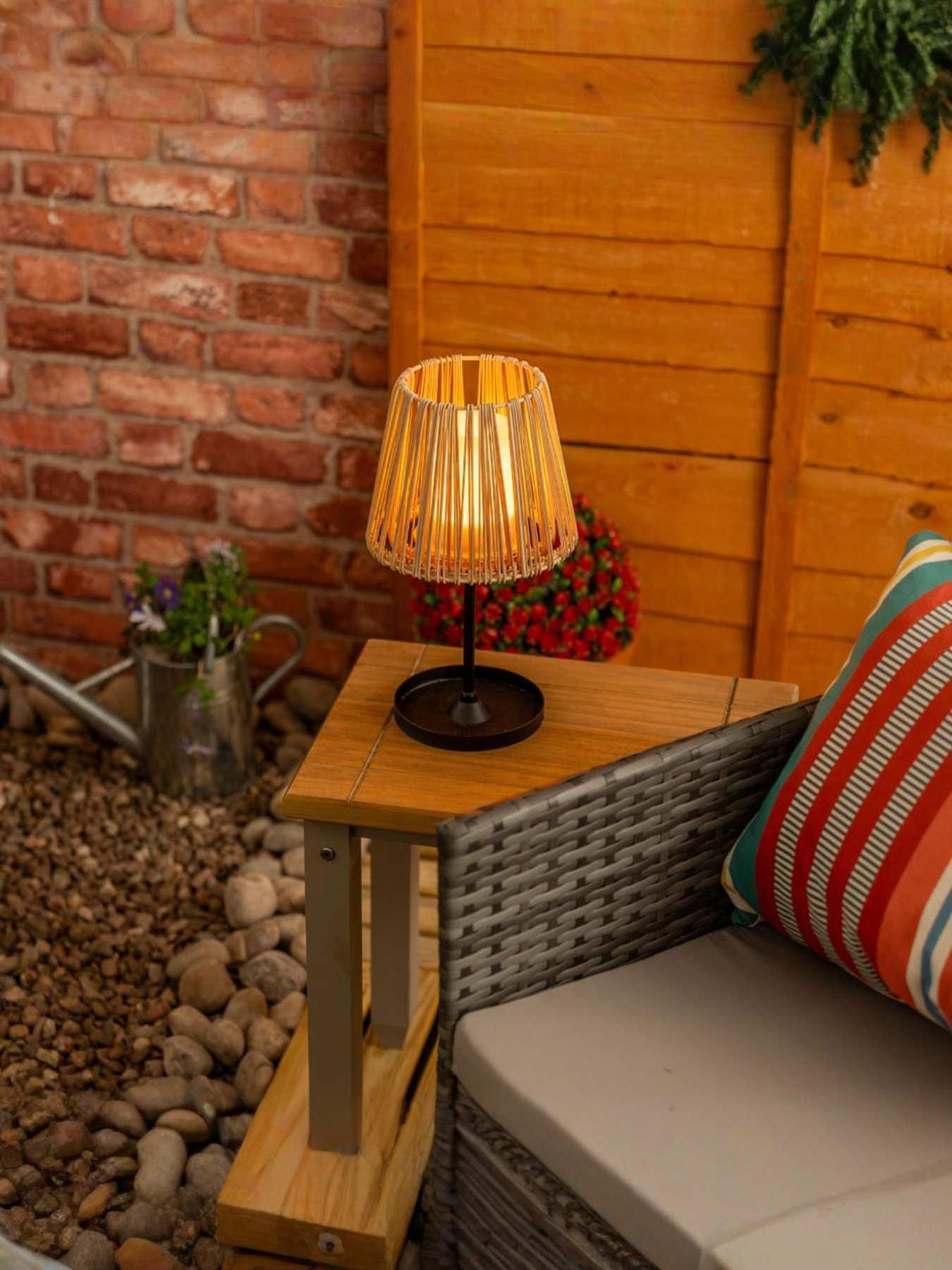 ValueLights Natural Rattan Solar Powered Table Lamp