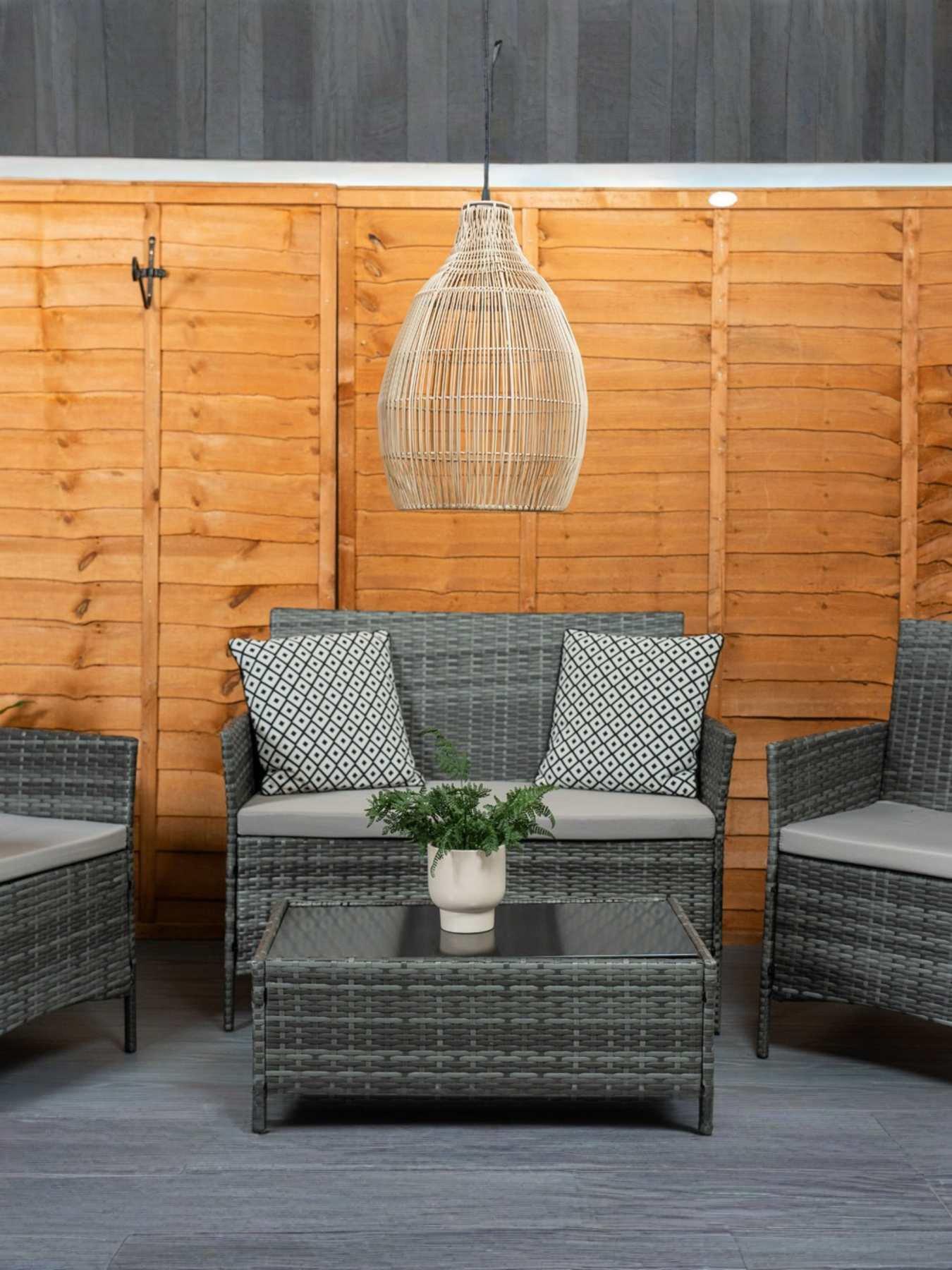 undefined Wicker Teardrop Solar Powered Hanging Pendant Light