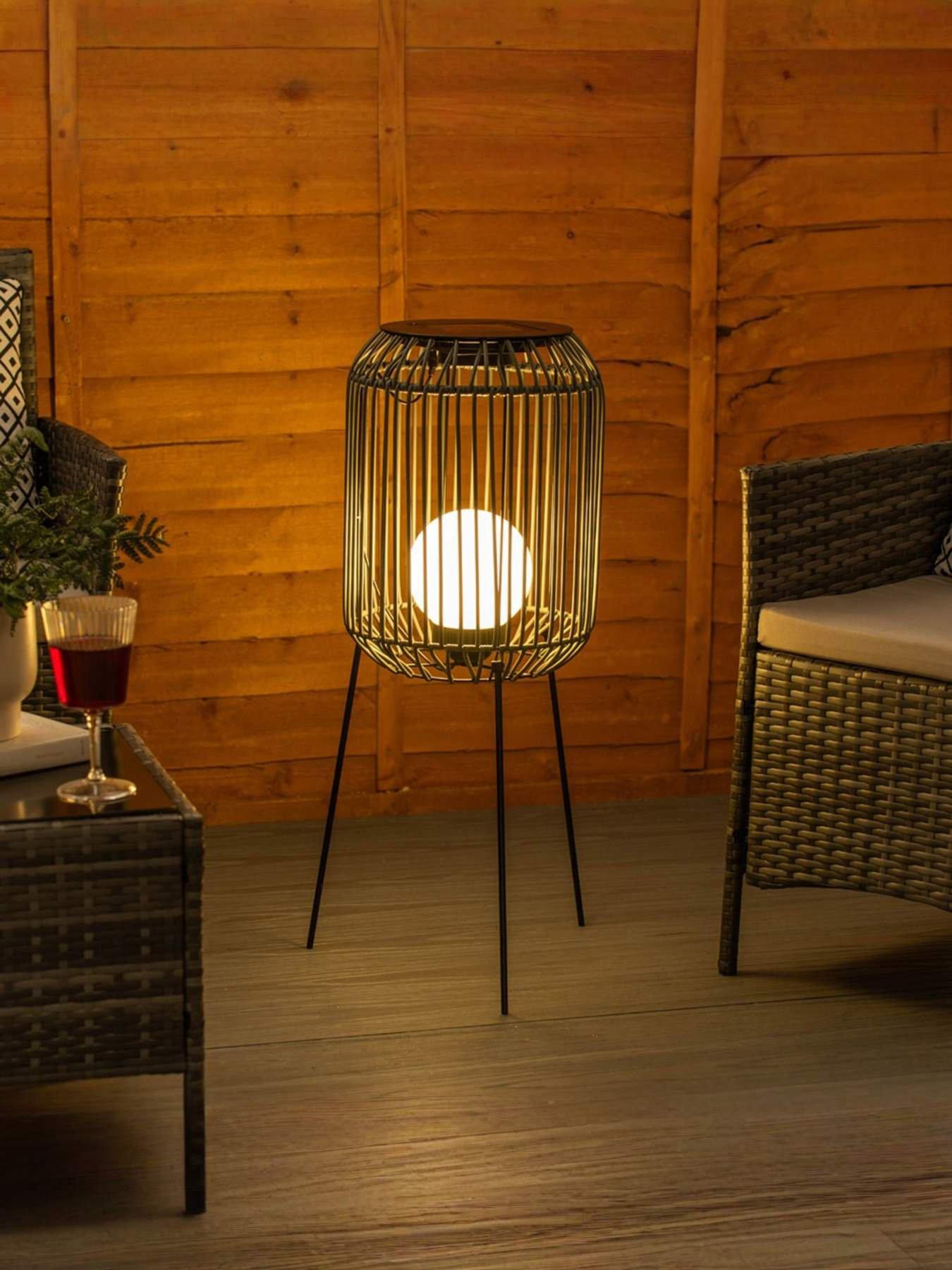 Image 1 of 4 of ValueLights Rattan Solar Powered Squat Tripod Floor Lamp