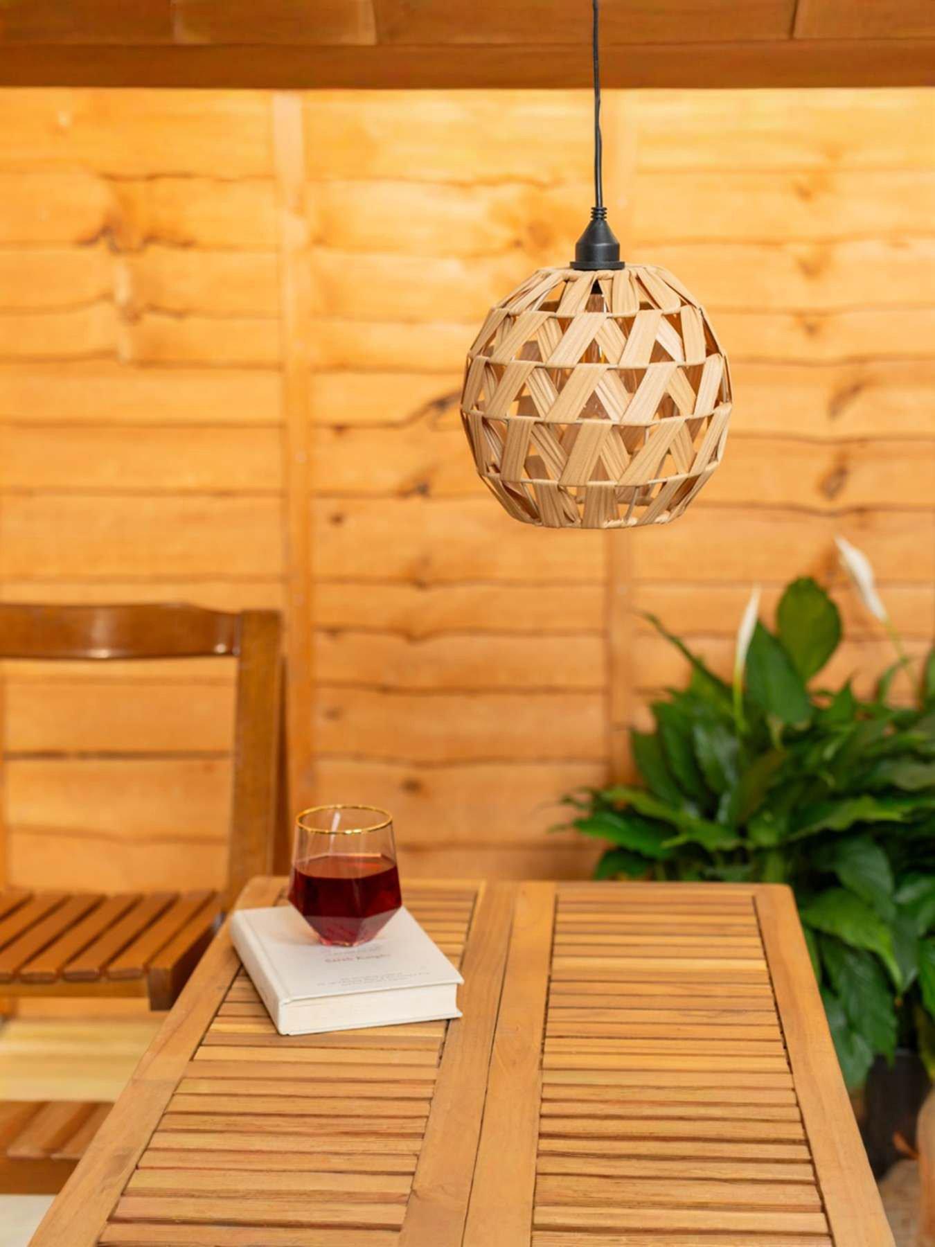 ValueLights Battery Operated Outdoor Rattan Ball Pendant Light - Set of 6