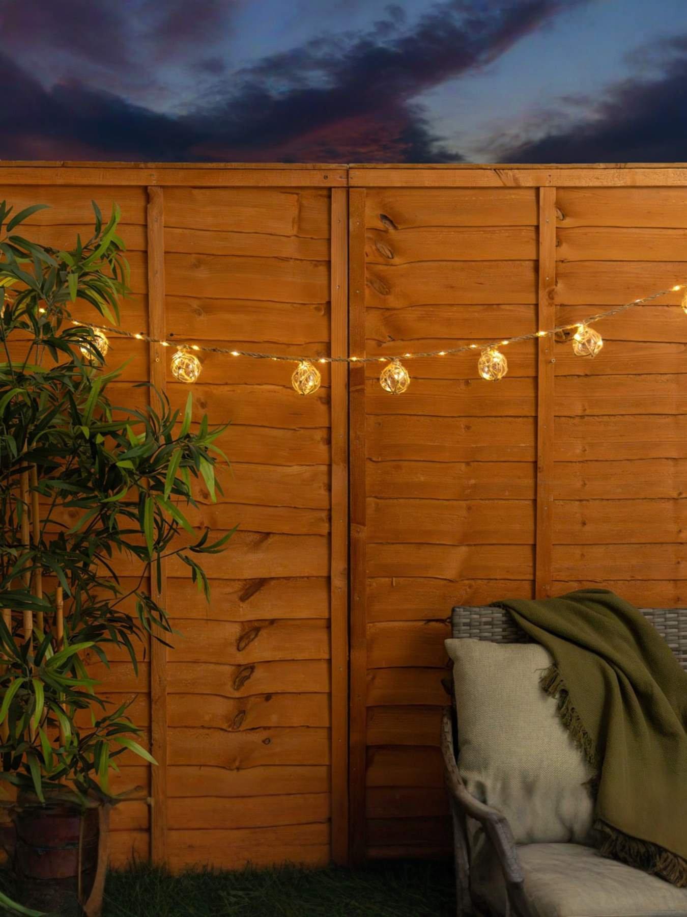 undefined Rattan Rope Lantern Solar Powered String Lights - Set of 8