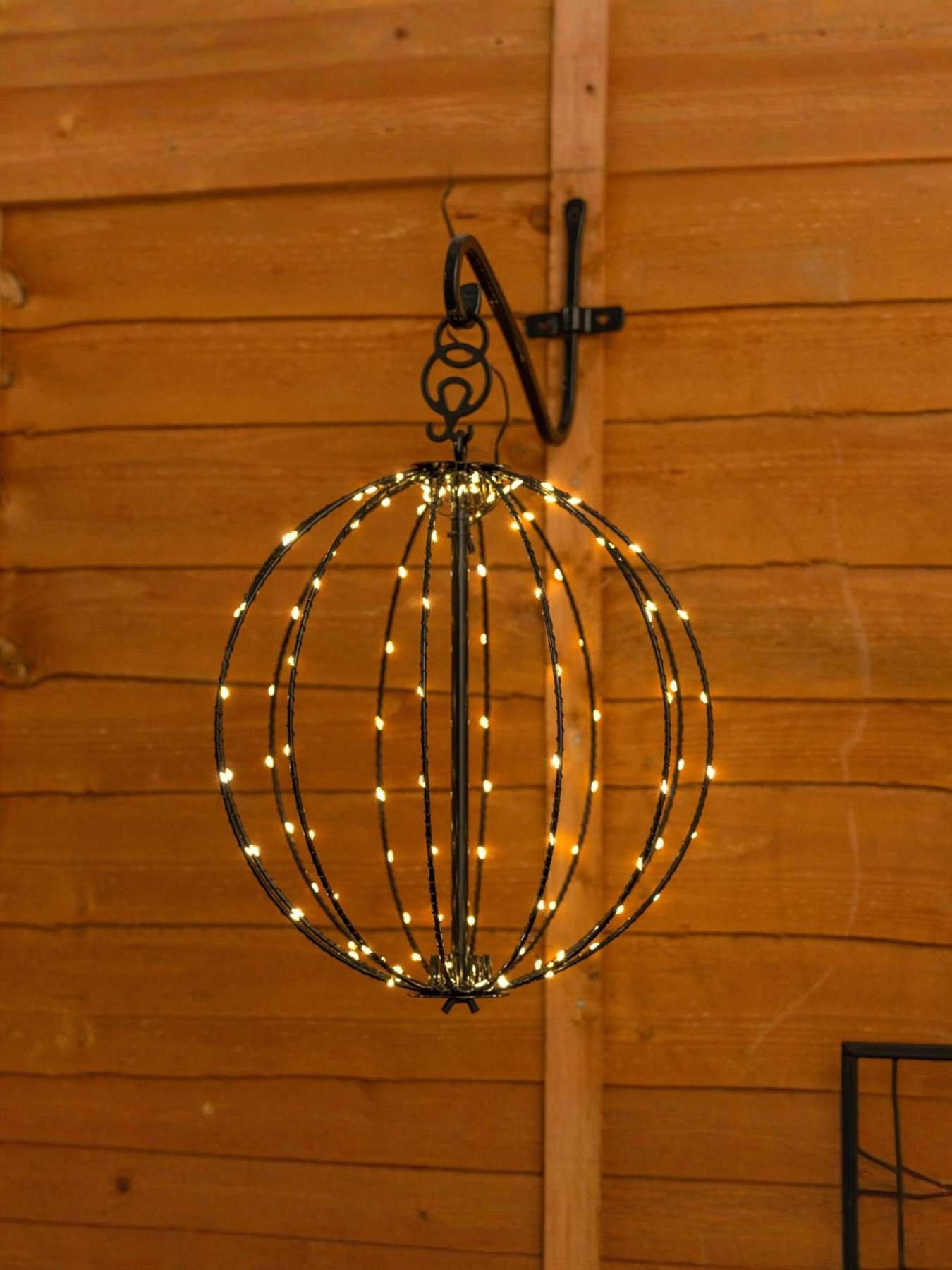 ValueLights Black Metal Wire Solar Powered Hanging Fairy Light Lantern