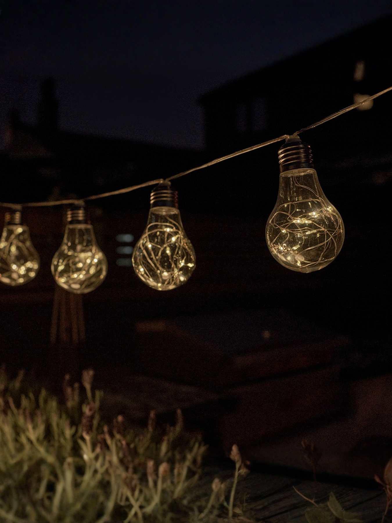 undefined Battery Operated IP44 Warm White Festoon Lights with Bulb Shaped Caps