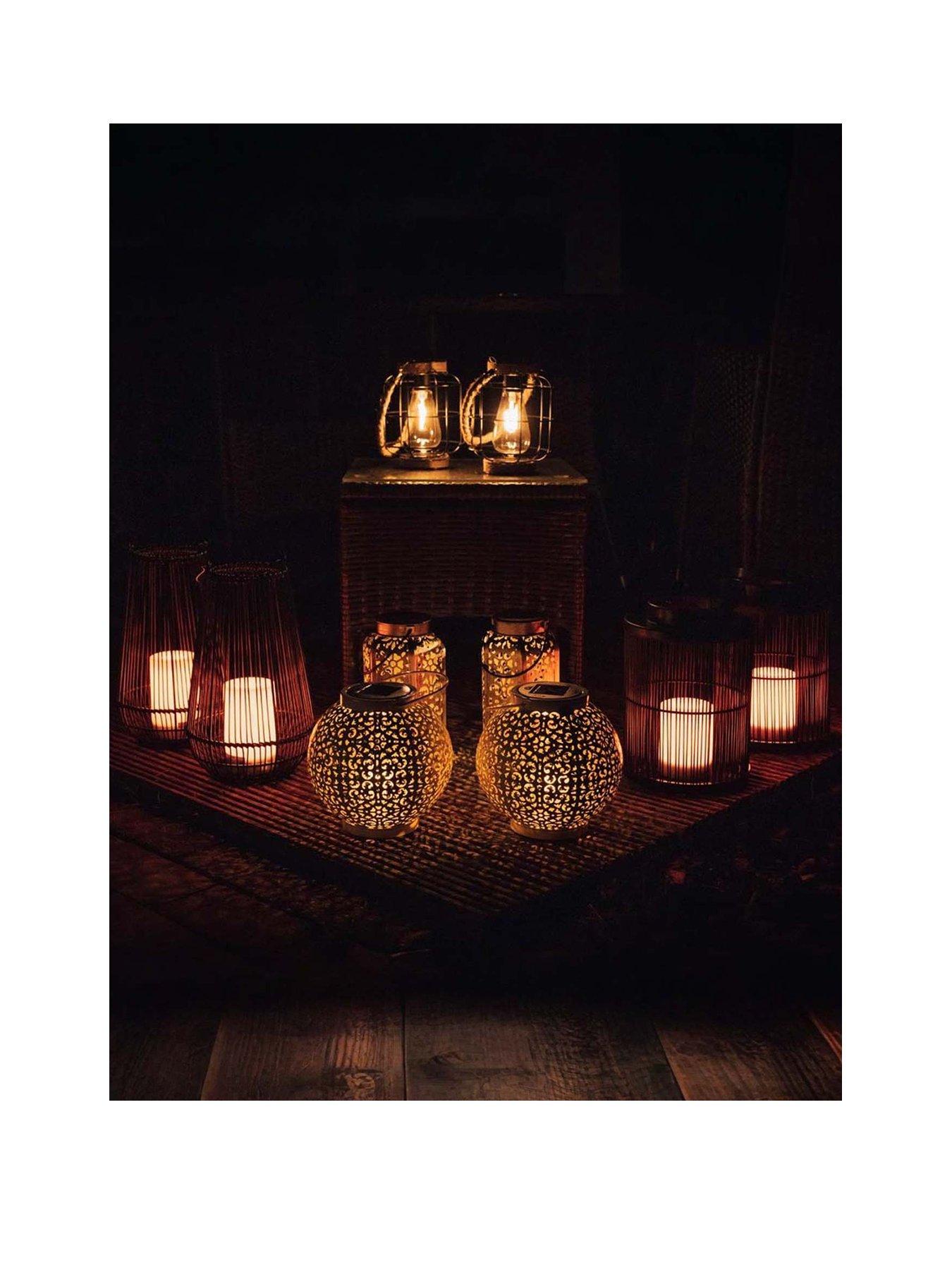 Image 2 of 7 of ValueLights Solar Powered Pair of Caged Jars with Filament Bulbs