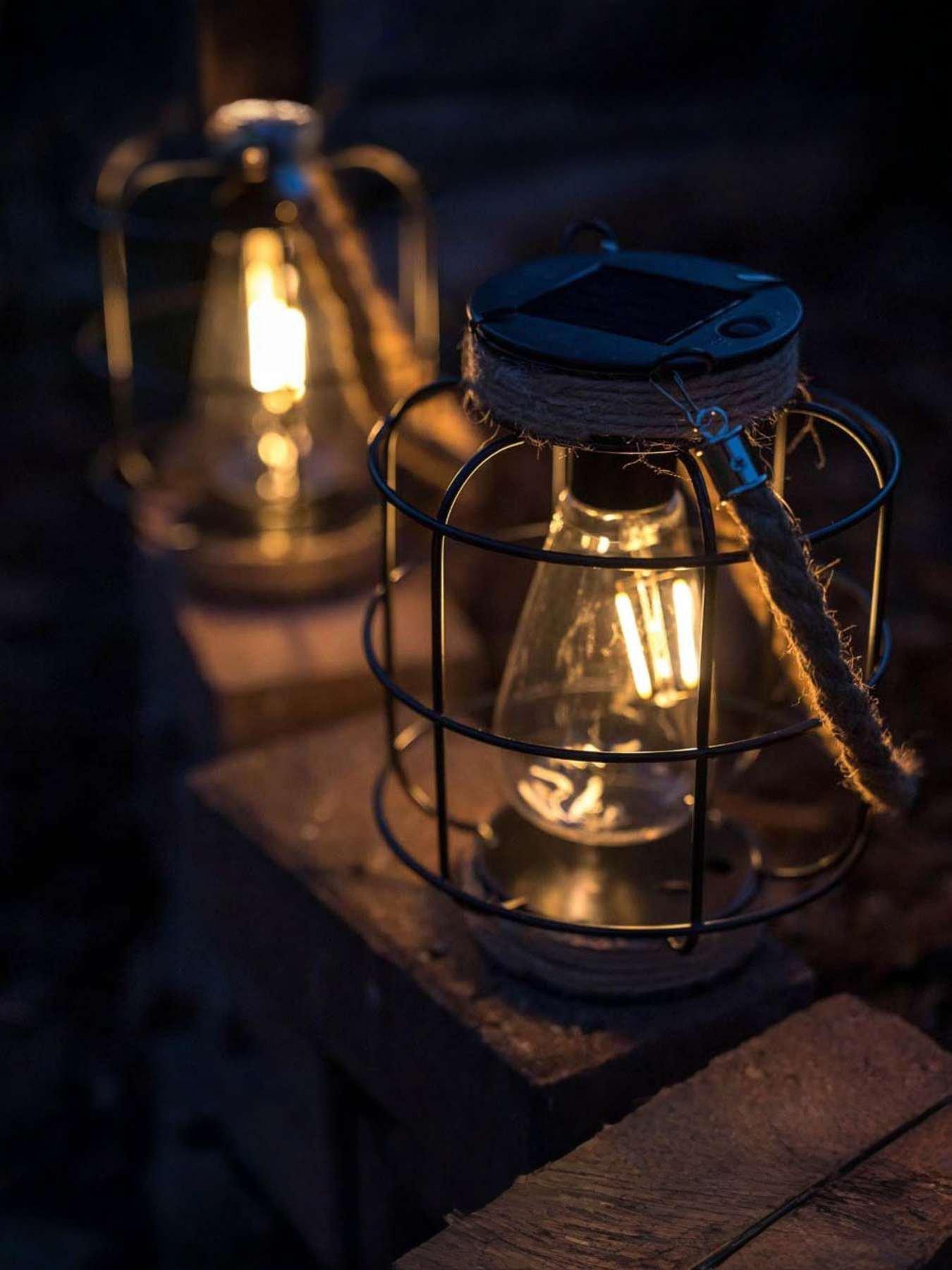 Image 5 of 7 of ValueLights Solar Powered Pair of Caged Jars with Filament Bulbs