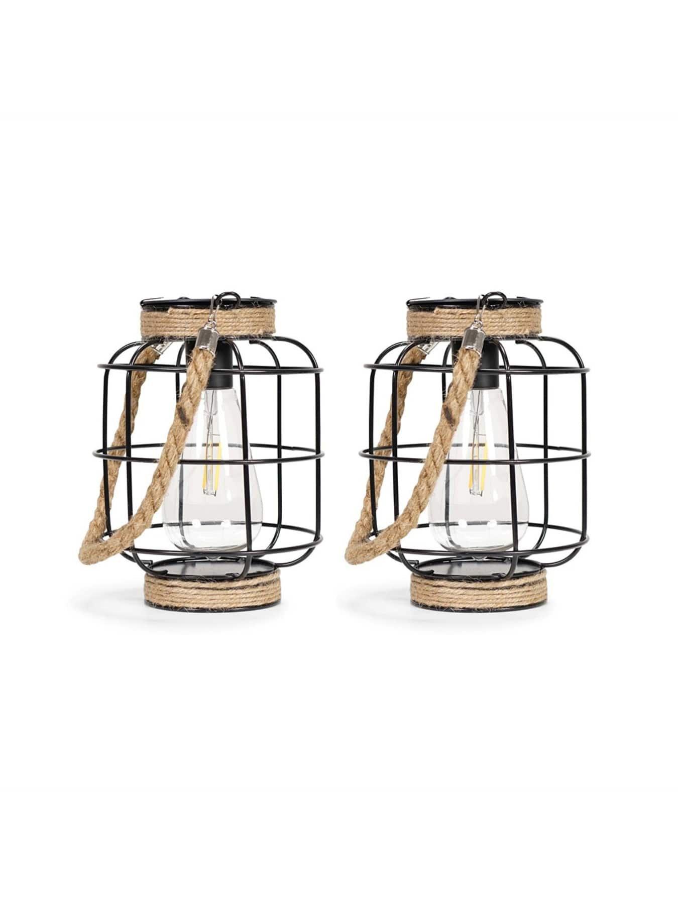 Image 6 of 7 of ValueLights Solar Powered Pair of Caged Jars with Filament Bulbs