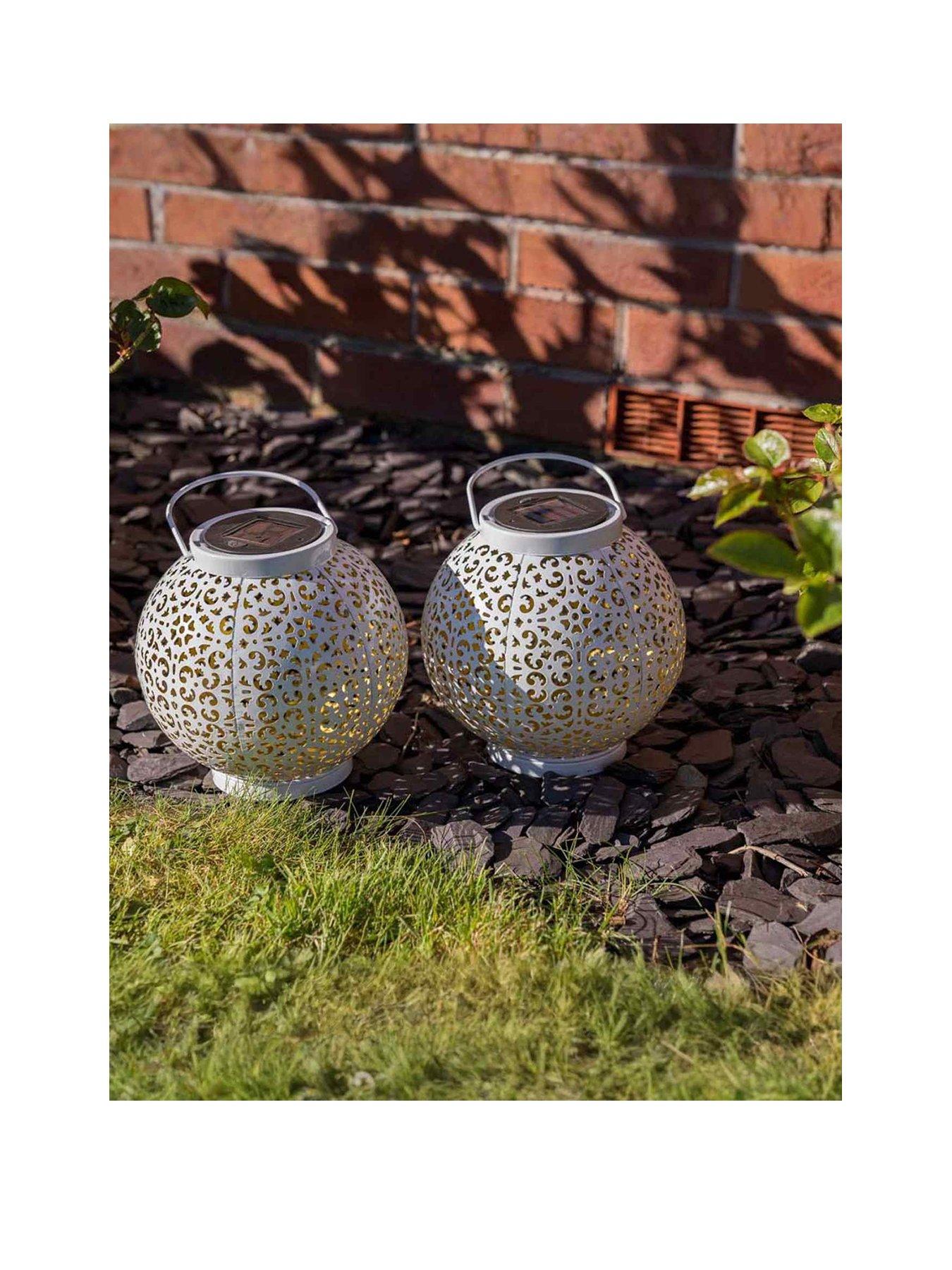 Image 2 of 4 of ValueLights White Sphere Solar Powered Hanging Lanterns - Set of 2