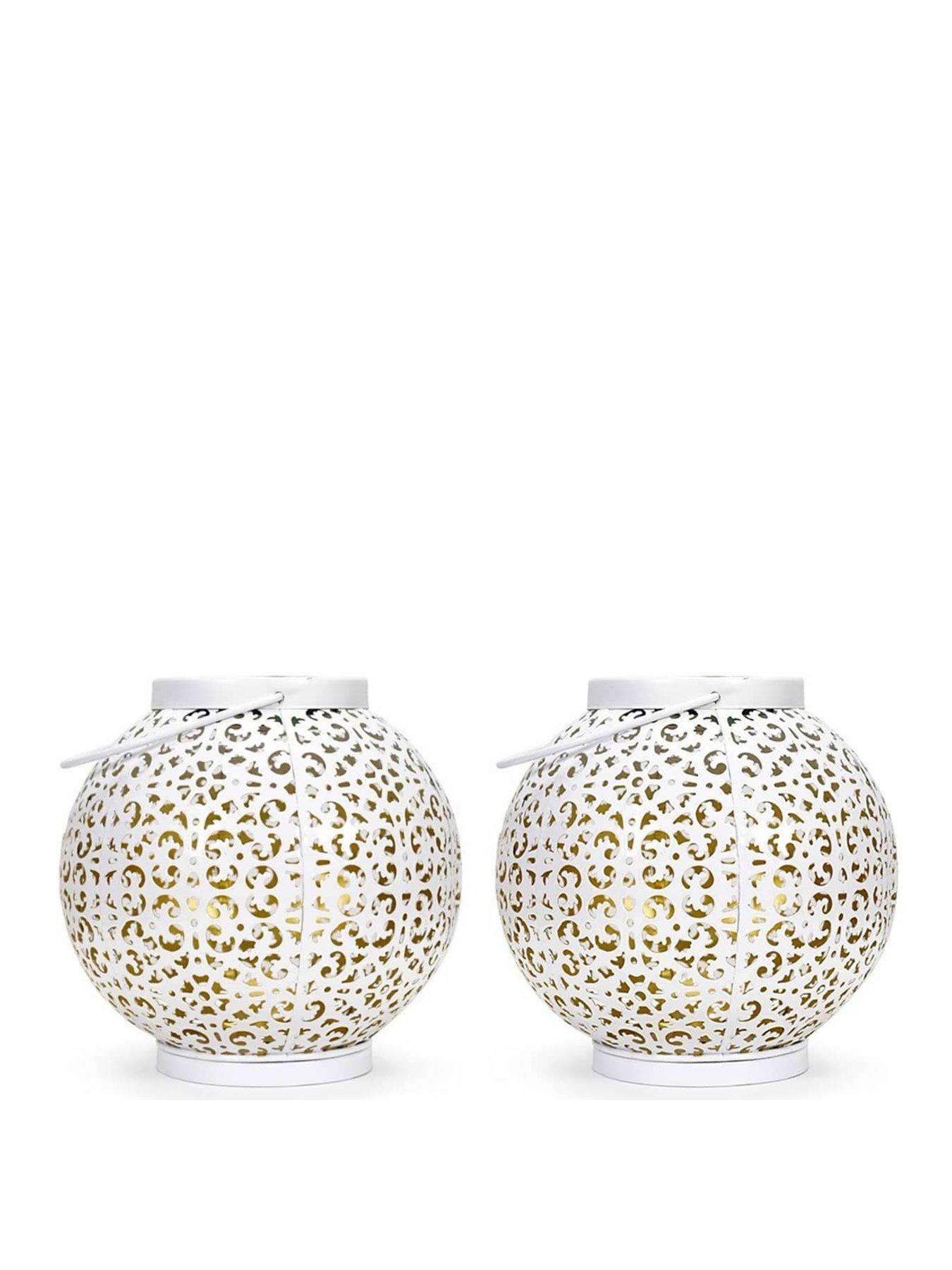 Image 3 of 4 of ValueLights White Sphere Solar Powered Hanging Lanterns - Set of 2