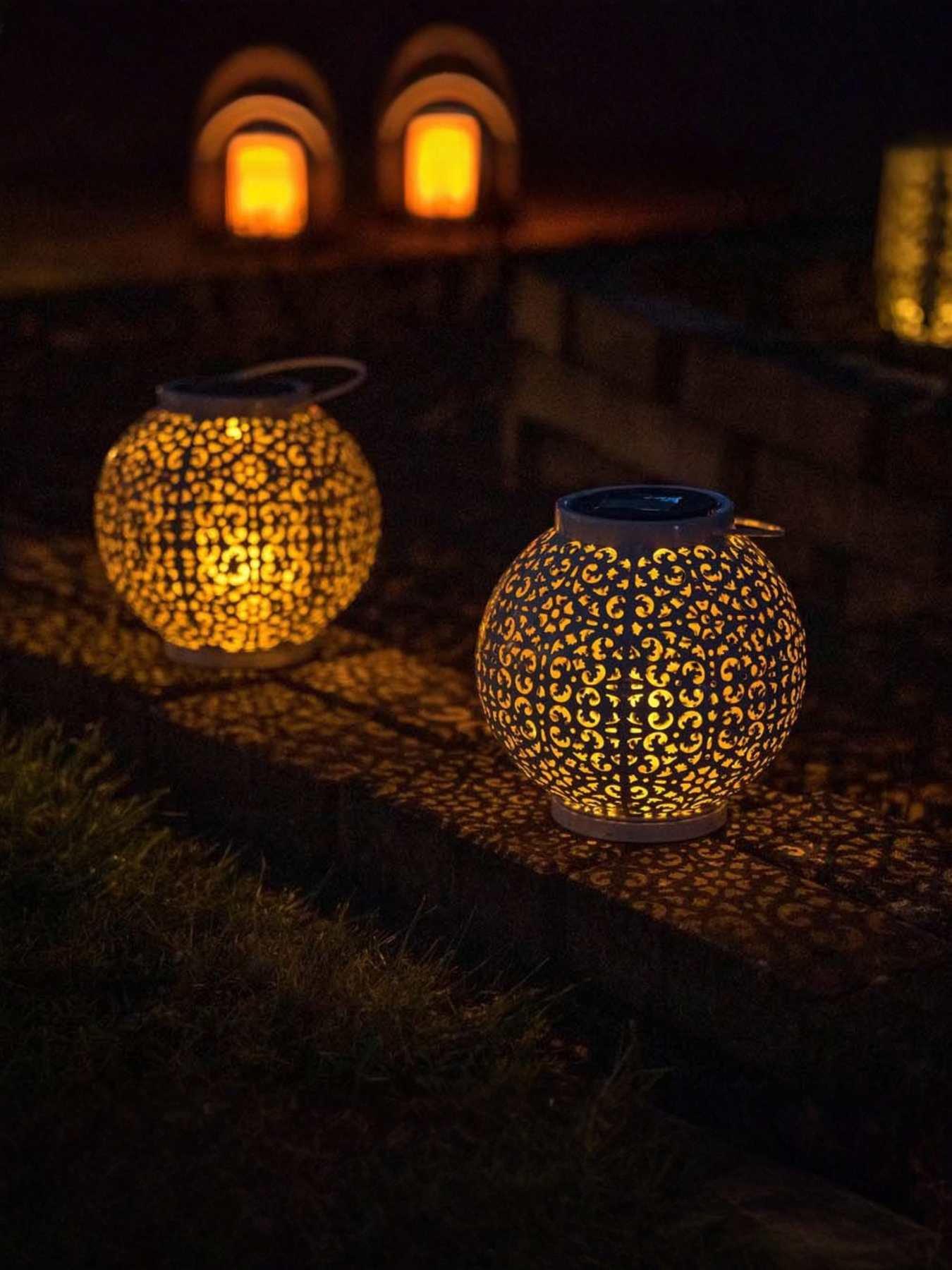Image 4 of 4 of ValueLights White Sphere Solar Powered Hanging Lanterns - Set of 2