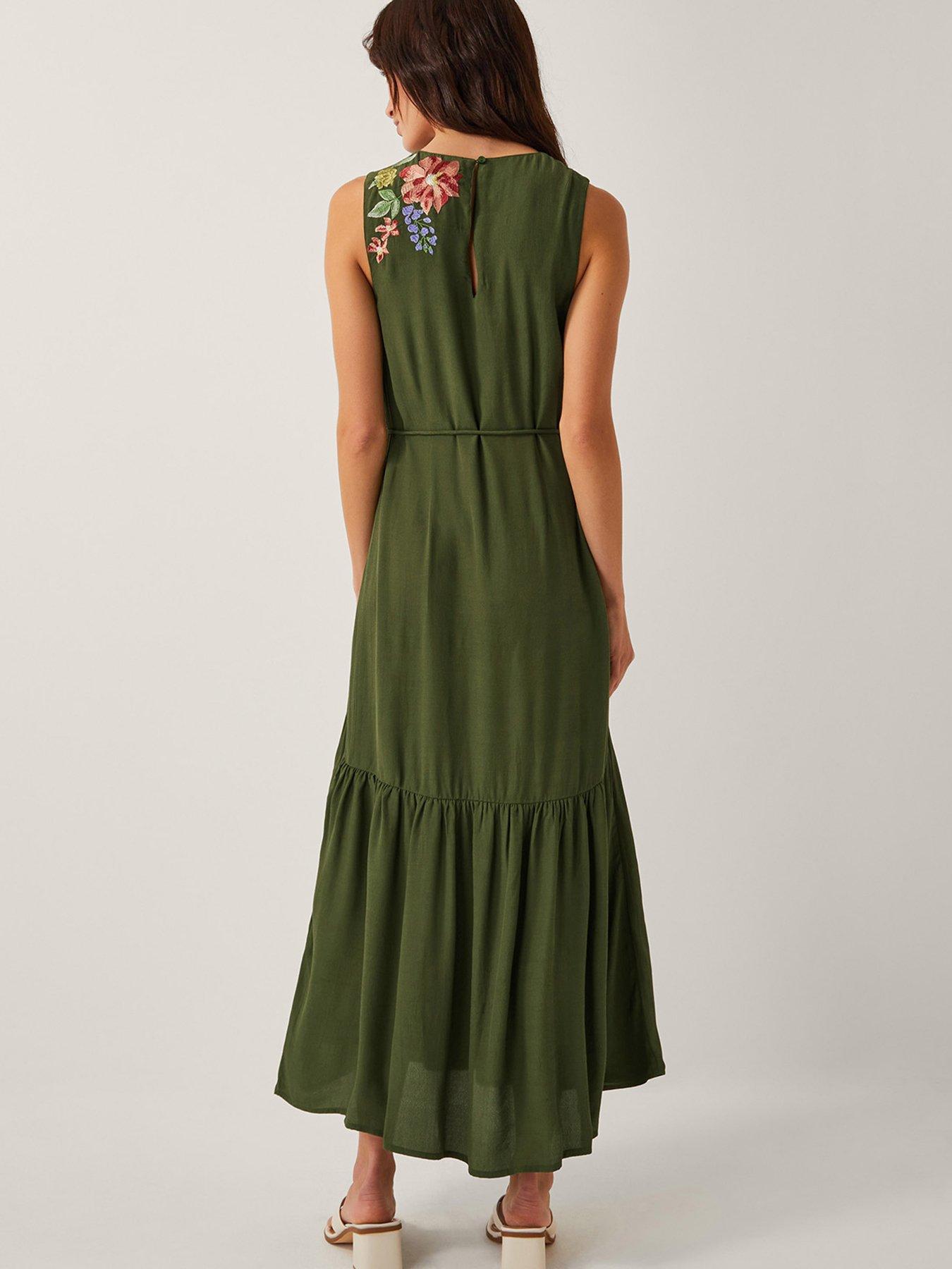 Monsoon Odelle Emb Dress - Khaki - Green | Very Ireland