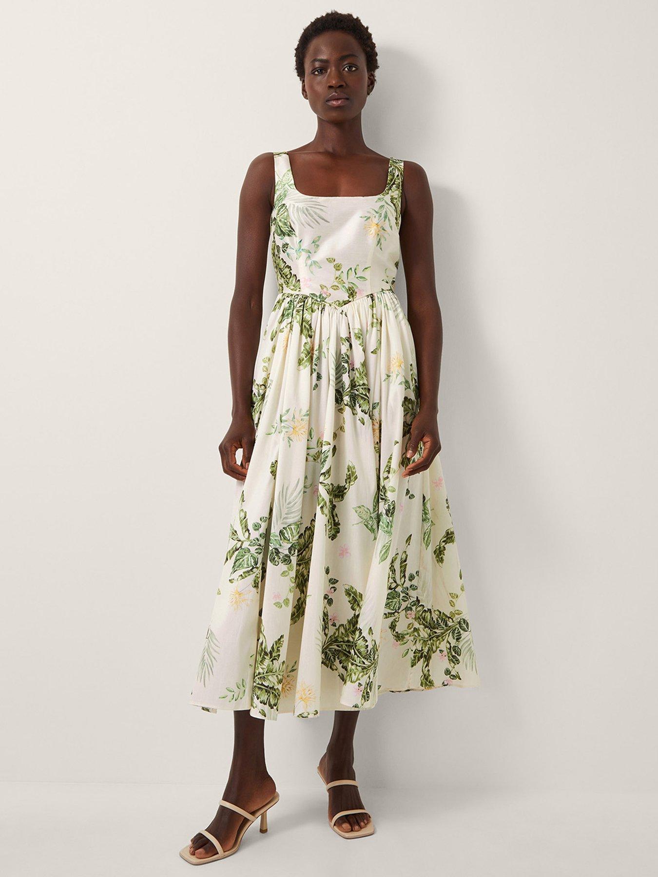 Image 1 of 5 of Monsoon Sicily Printed Dress - Cream