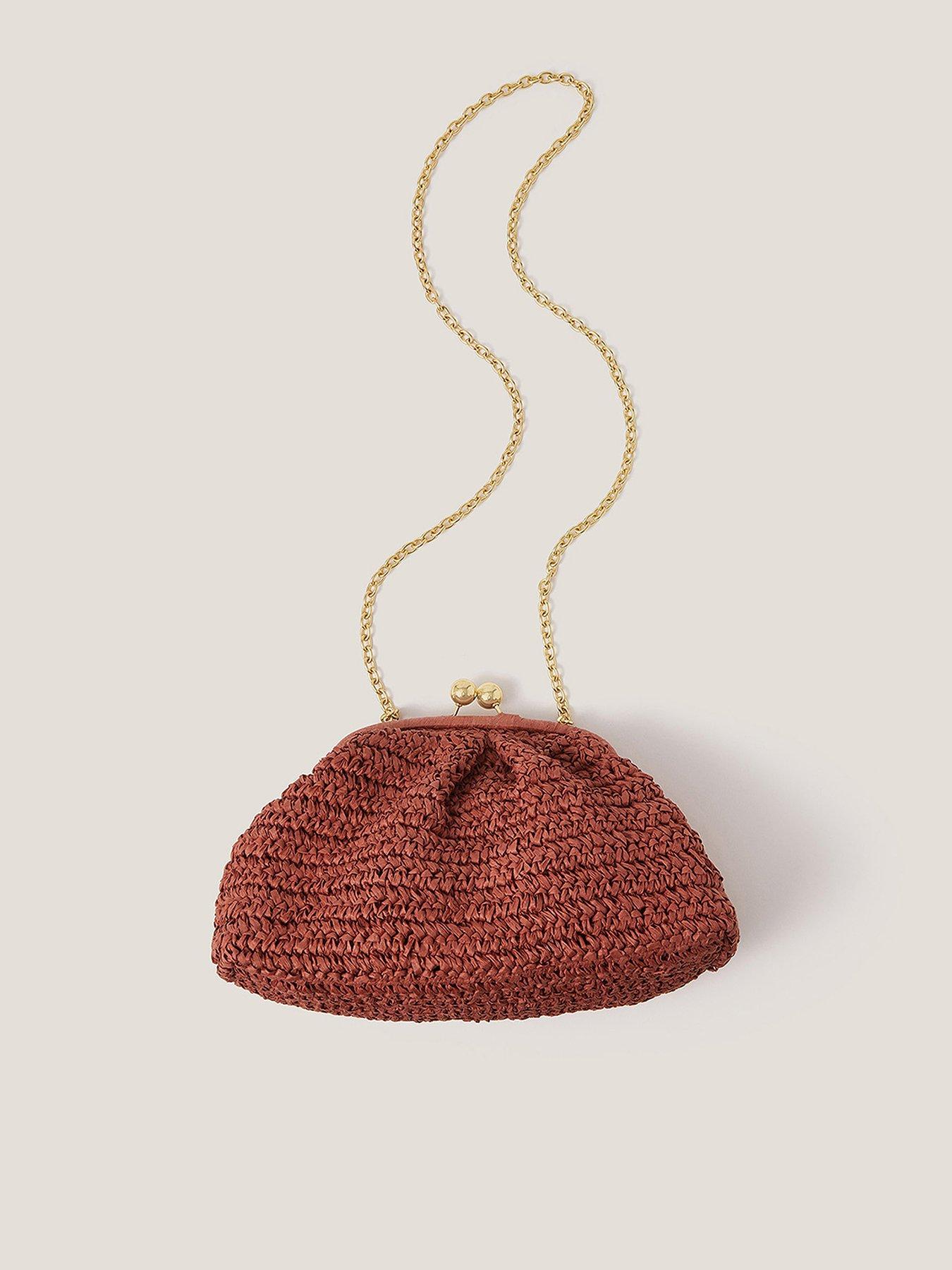 Image 1 of 4 of Monsoon Lana Raffia Clutch - Rust Orange