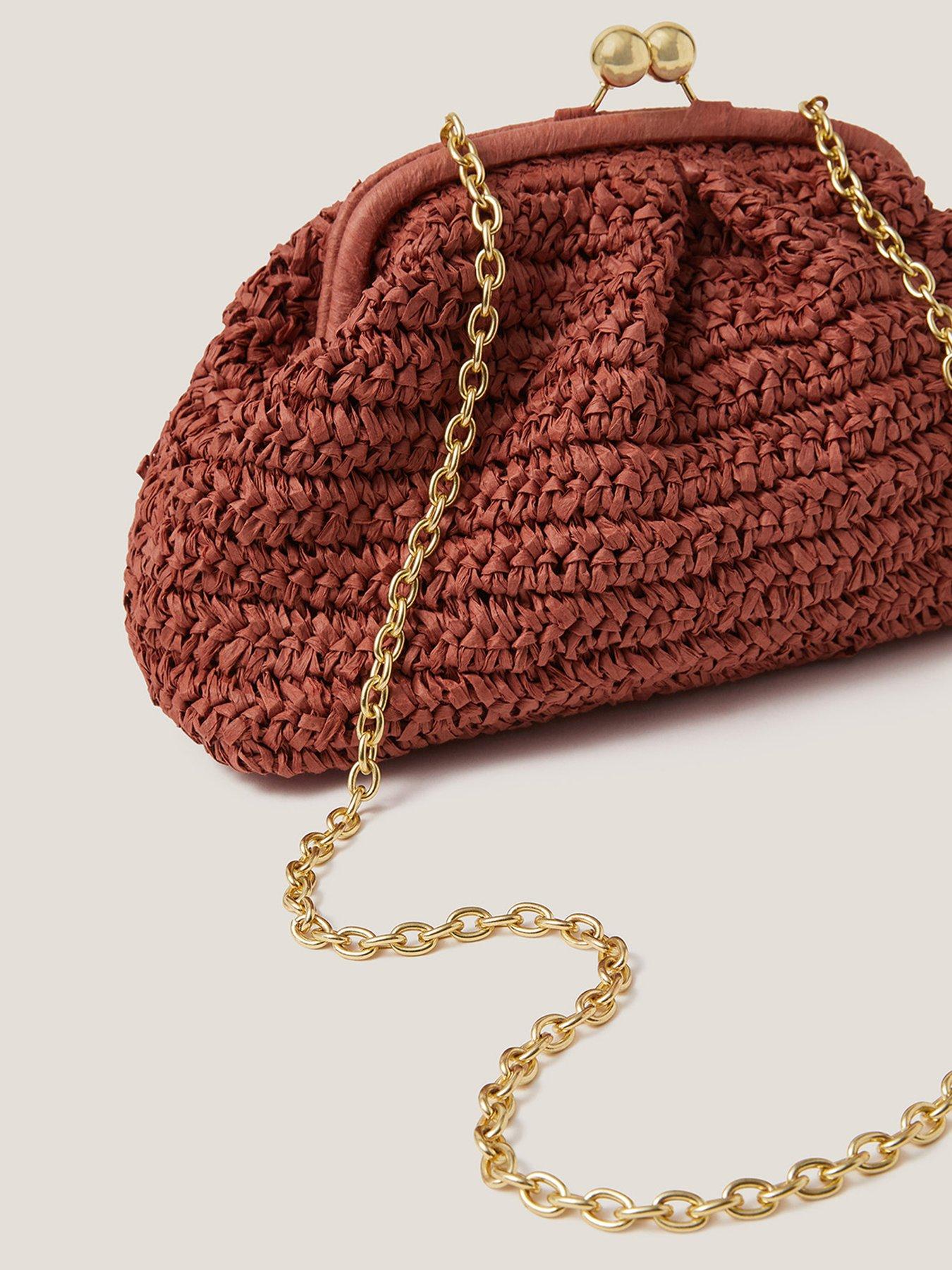 Image 3 of 4 of Monsoon Lana Raffia Clutch - Rust Orange