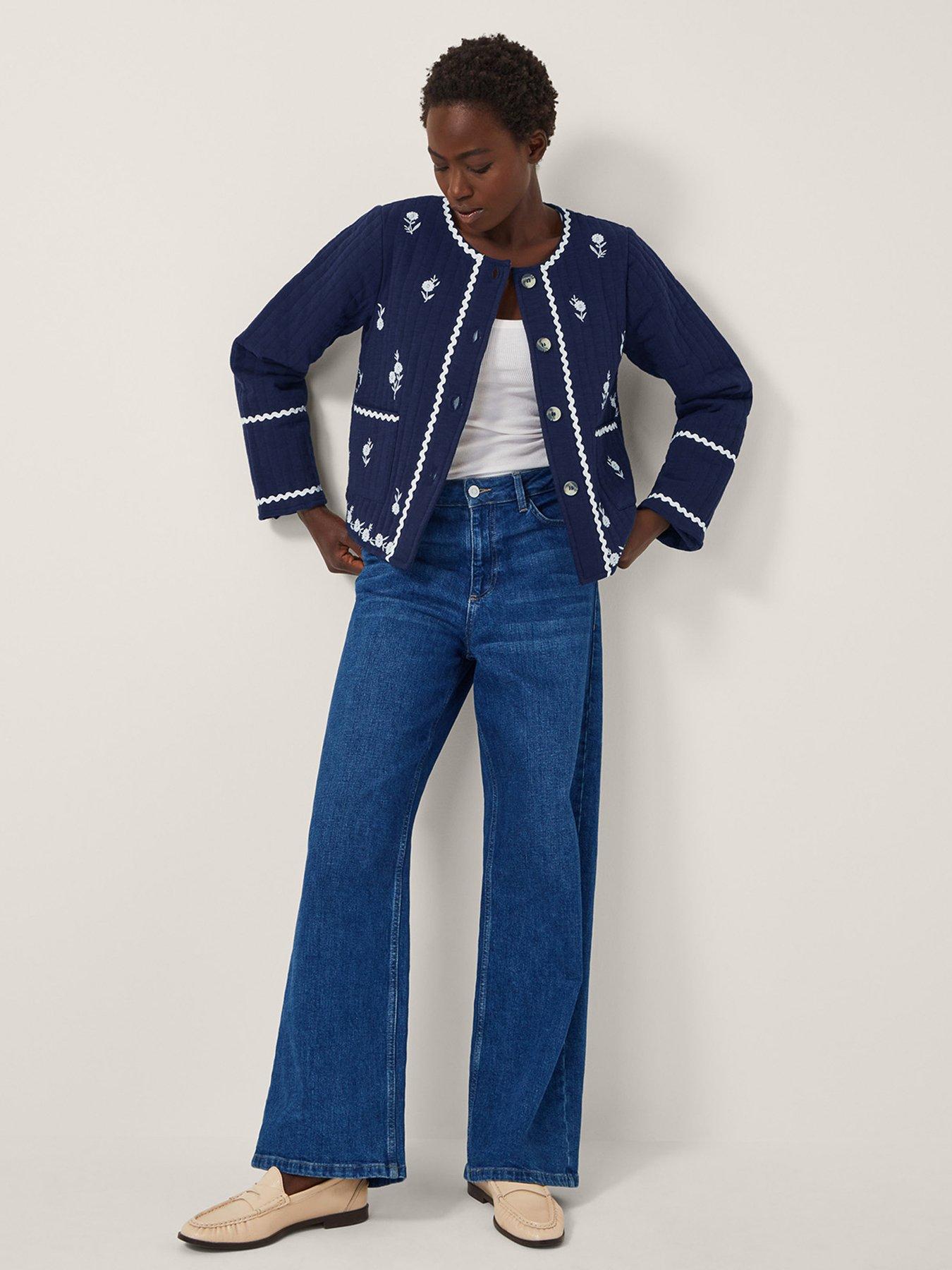 Image 1 of 4 of Monsoon Evie Emb Quilt Jacket - Navy