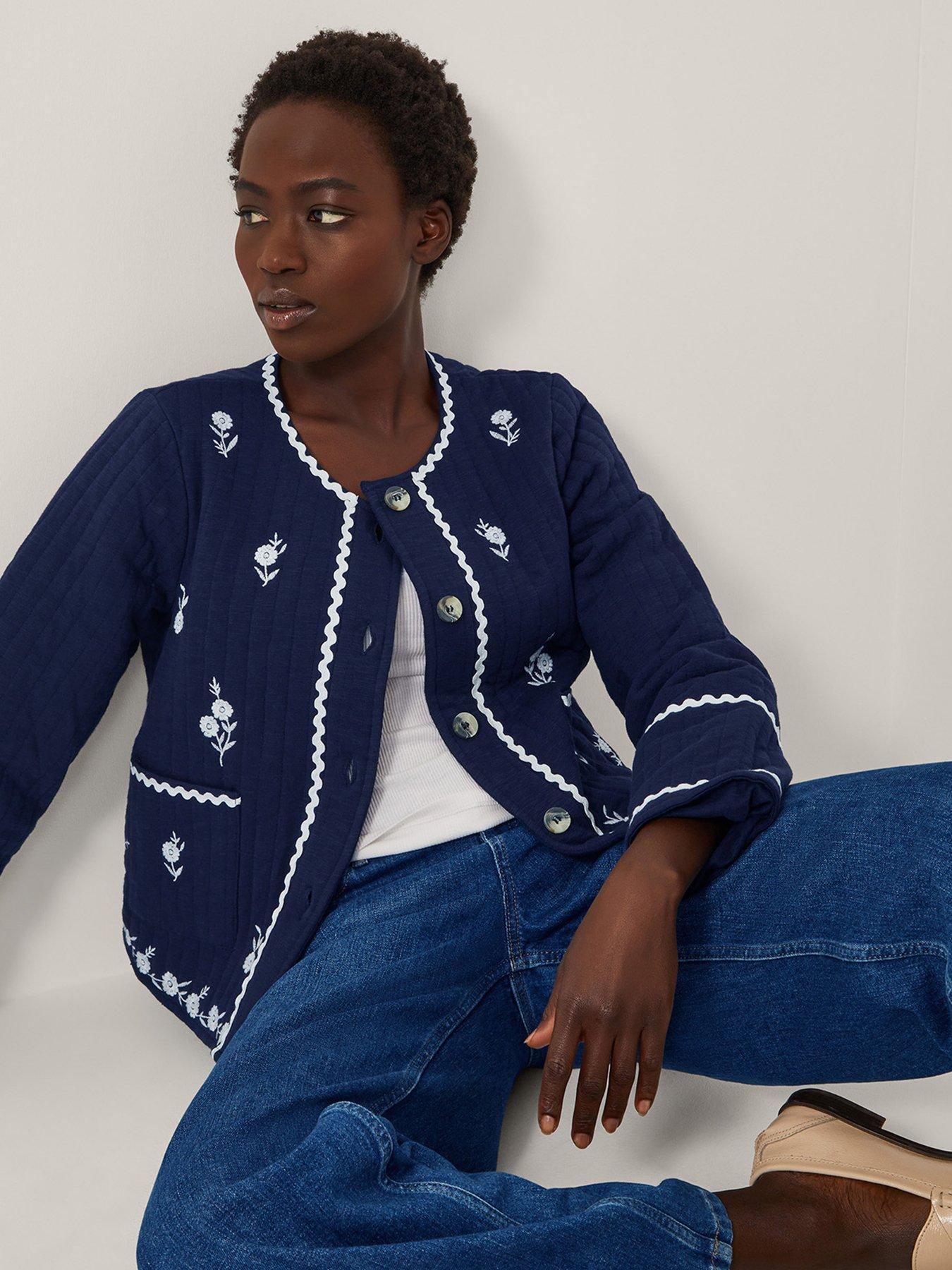 Image 3 of 4 of Monsoon Evie Emb Quilt Jacket - Navy
