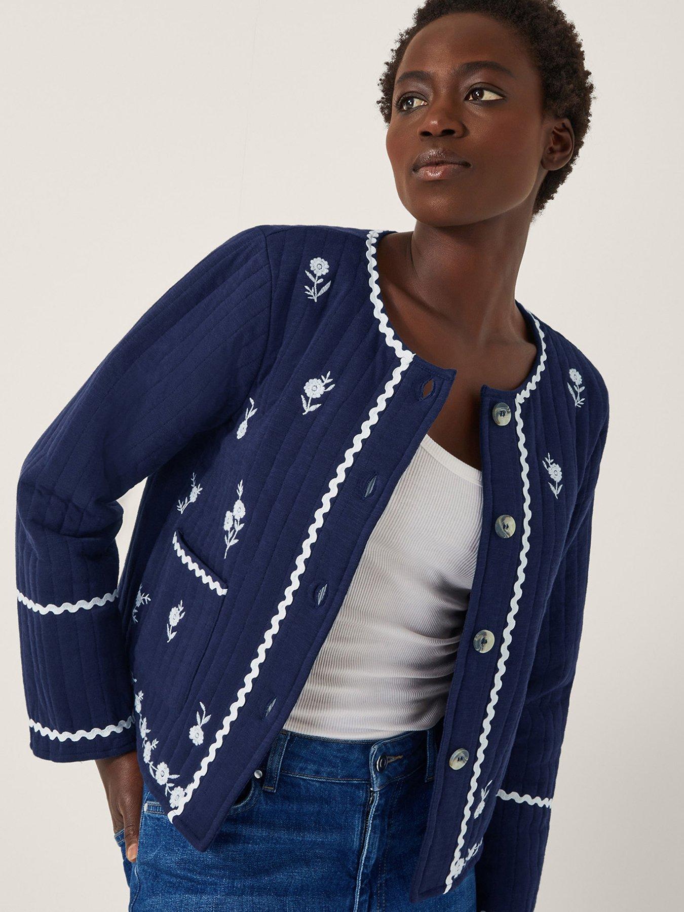 Image 4 of 4 of Monsoon Evie Emb Quilt Jacket - Navy