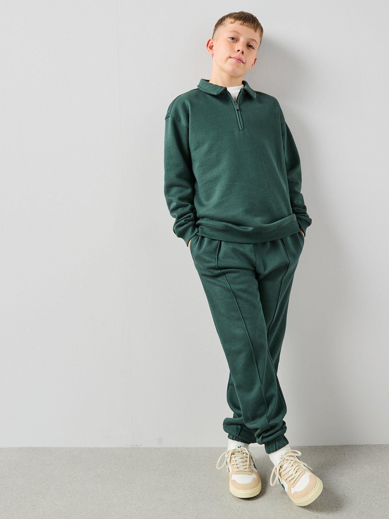 Image 1 of 6 of The Very Collection Boys Sweat Polo Top And Joggers Set - Green