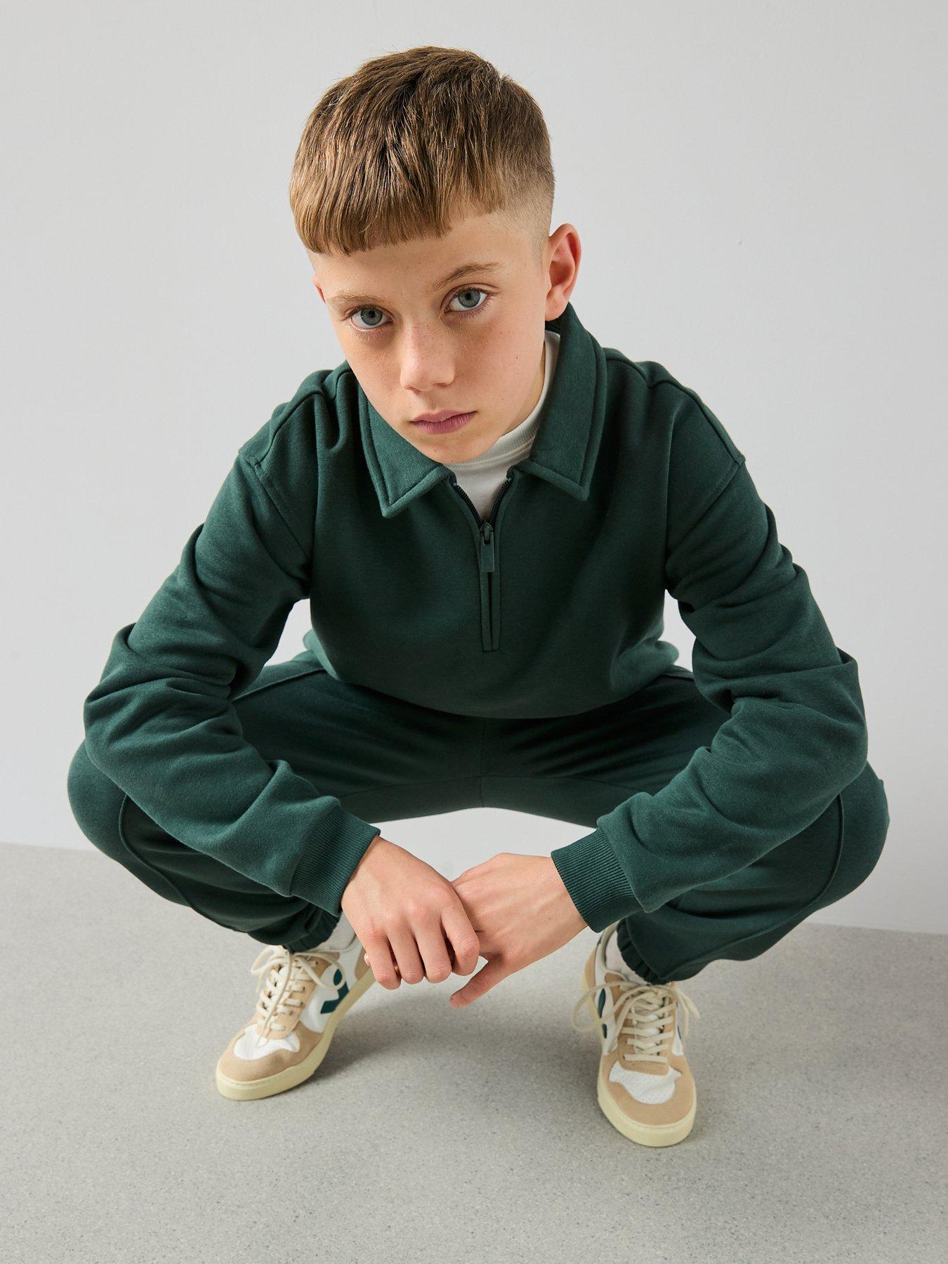 Image 4 of 6 of The Very Collection Boys Sweat Polo Top And Joggers Set - Green